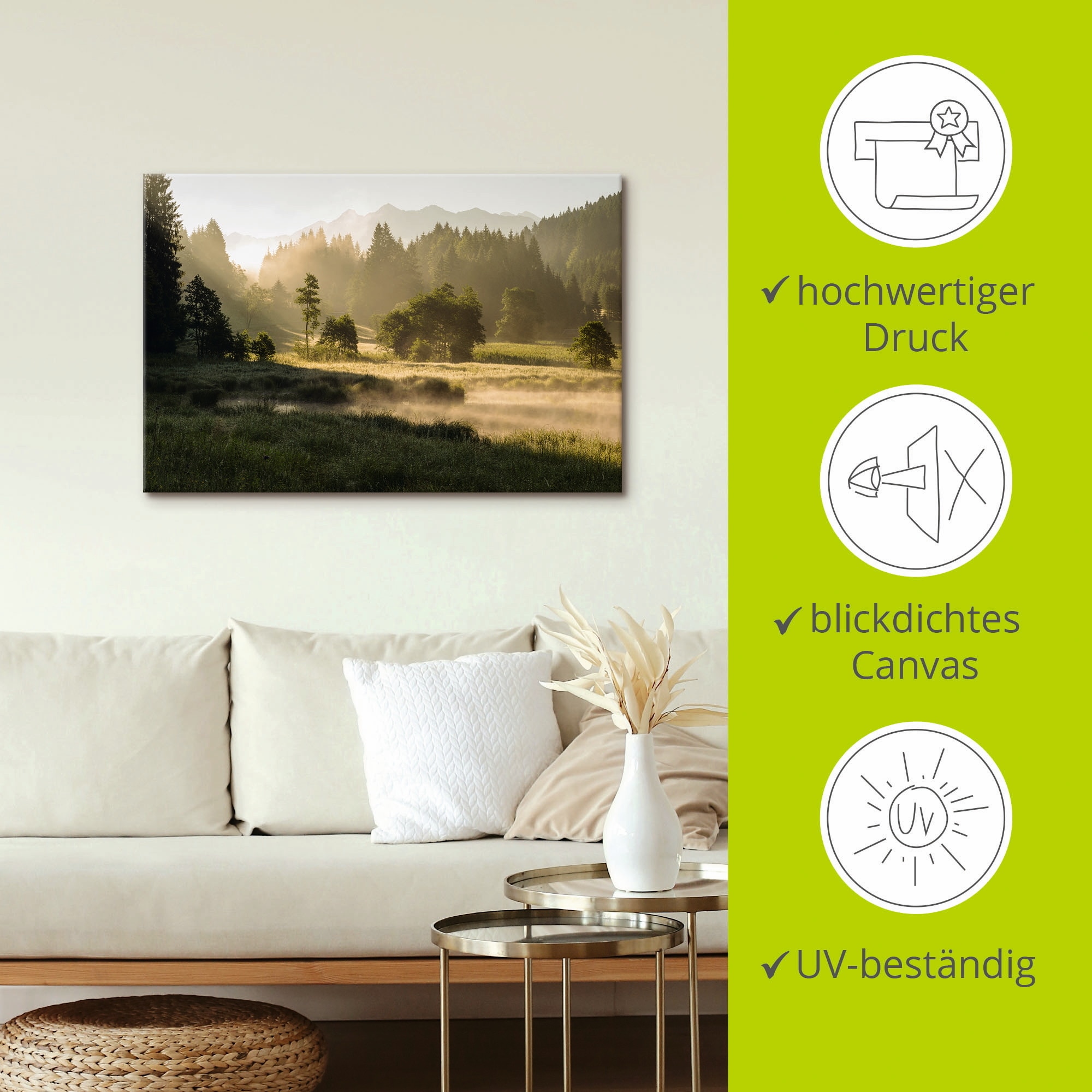 Artland Wandbild »Sommermorgen in den Alpen«, Wiesen & Bäume, (1 St.), als Leinwandbild, Wandaufkleber in verschied. Größen