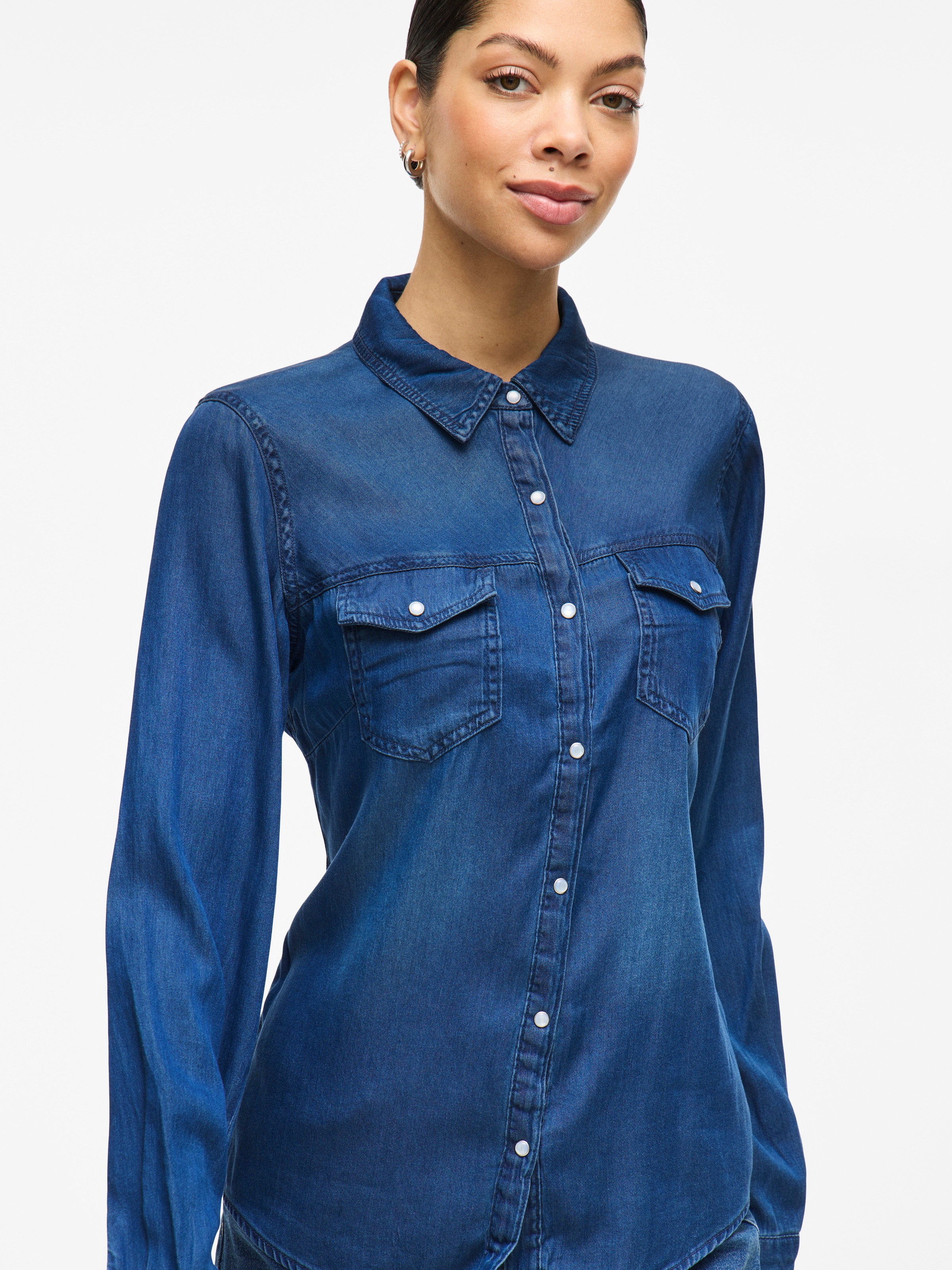 Vila Jeansbluse »VIBISTA« in leichter Used-Waschung