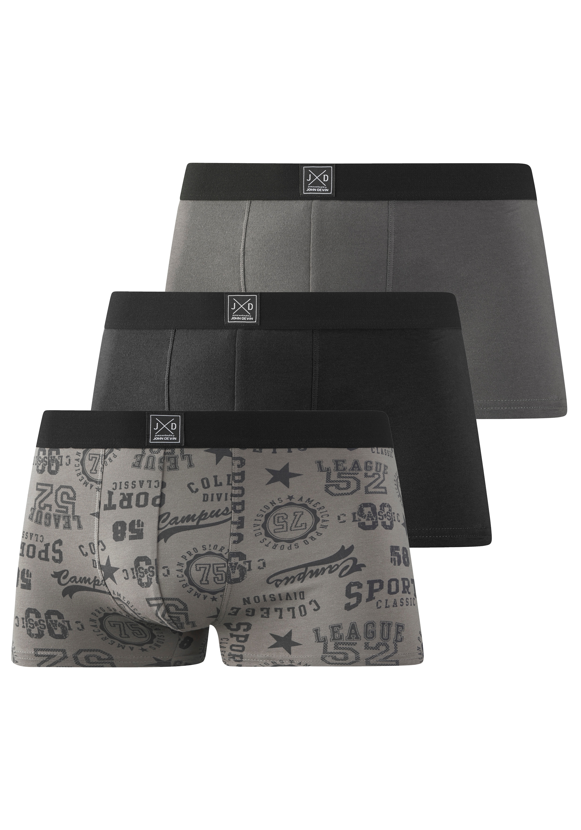 John Devin Boxer »Boxershorts für Herren« Packung, 3 Stk. aus weichem Jersey-Material, 3er-Pack, teils lustig bedruckt