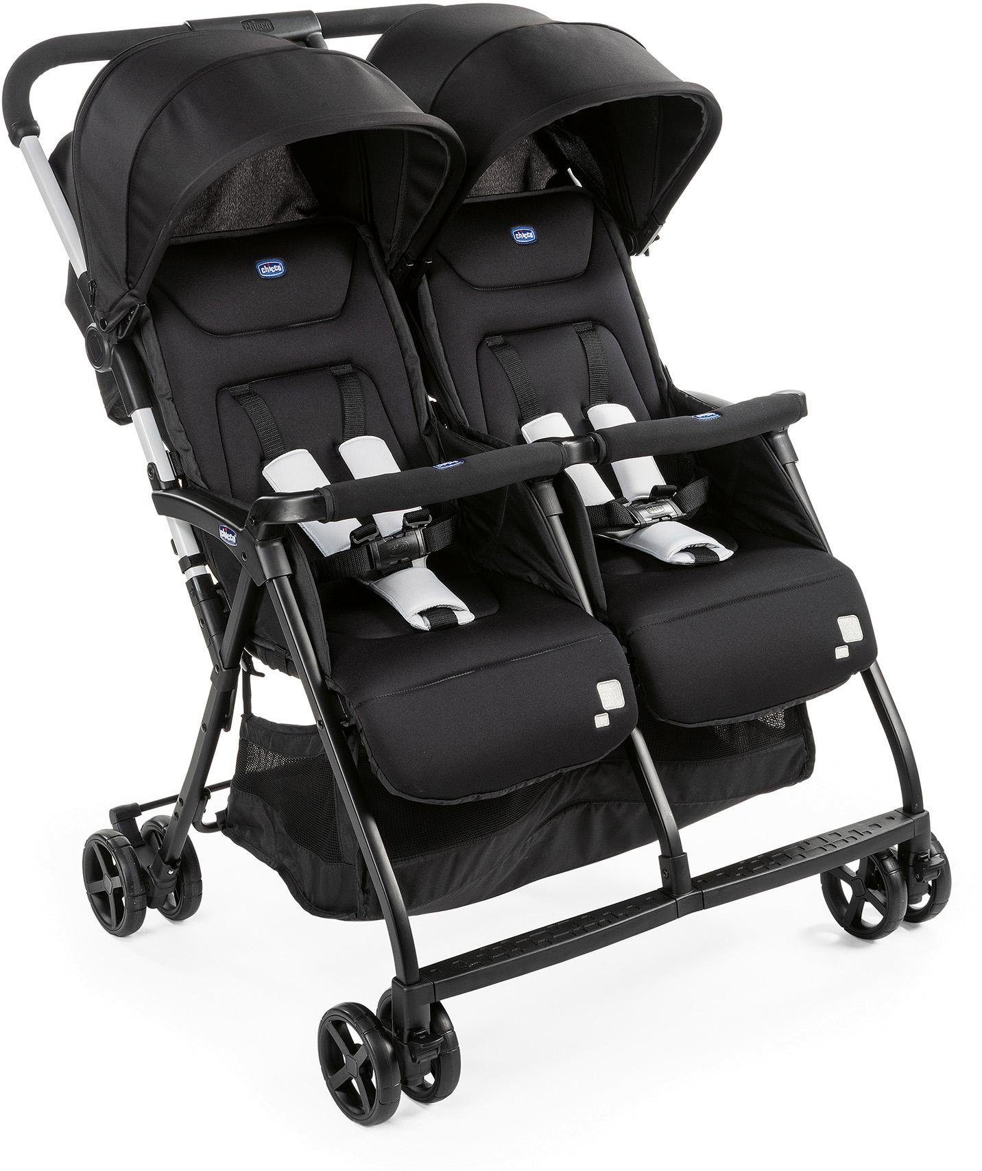 Chicco Zwillingsbuggy OHlalà Twin, Black Night, 15 kg, Zwillingskinderwagen; Kinderwagen für Zwillinge; Buggy Zwillingswagen schwarz Baby Ab Geburt Altersempfehlung