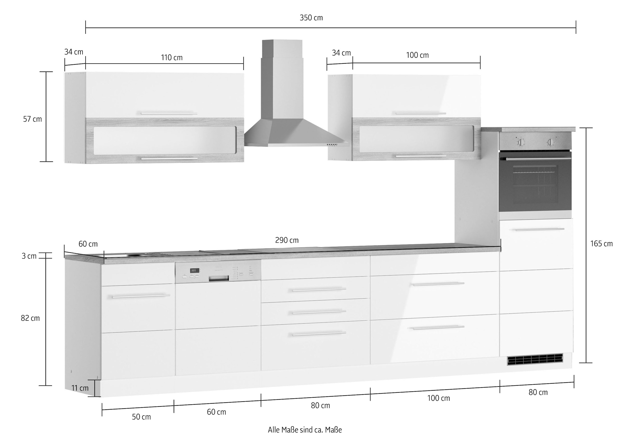 KOCHSTATION Küchenzeile »KS-Wien«, Breite 350 cm, wahlweise mit E-Geräten