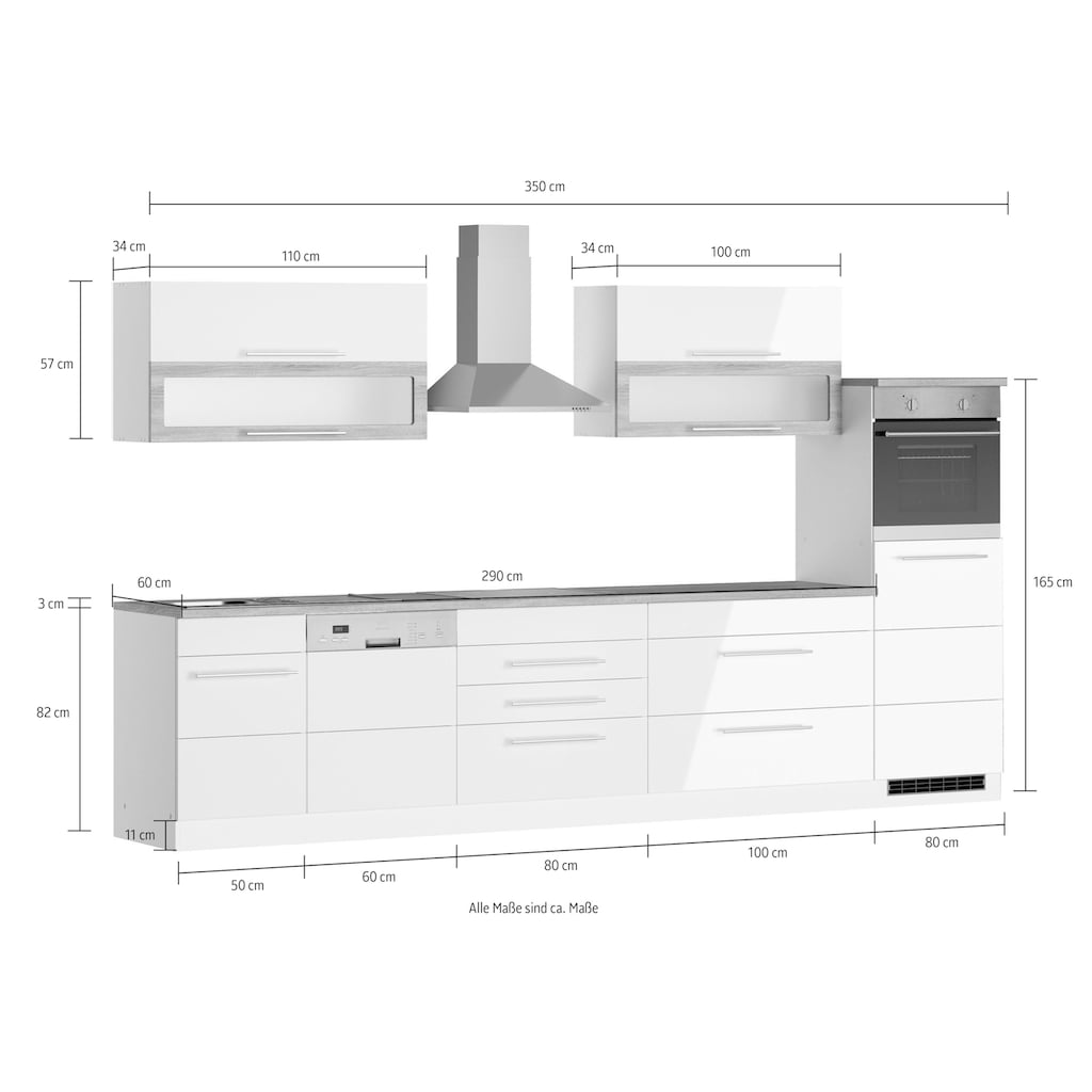 Kochstation Küche »KS-Wien«, Breite 350 cm, wahlweise mit E-Geräten