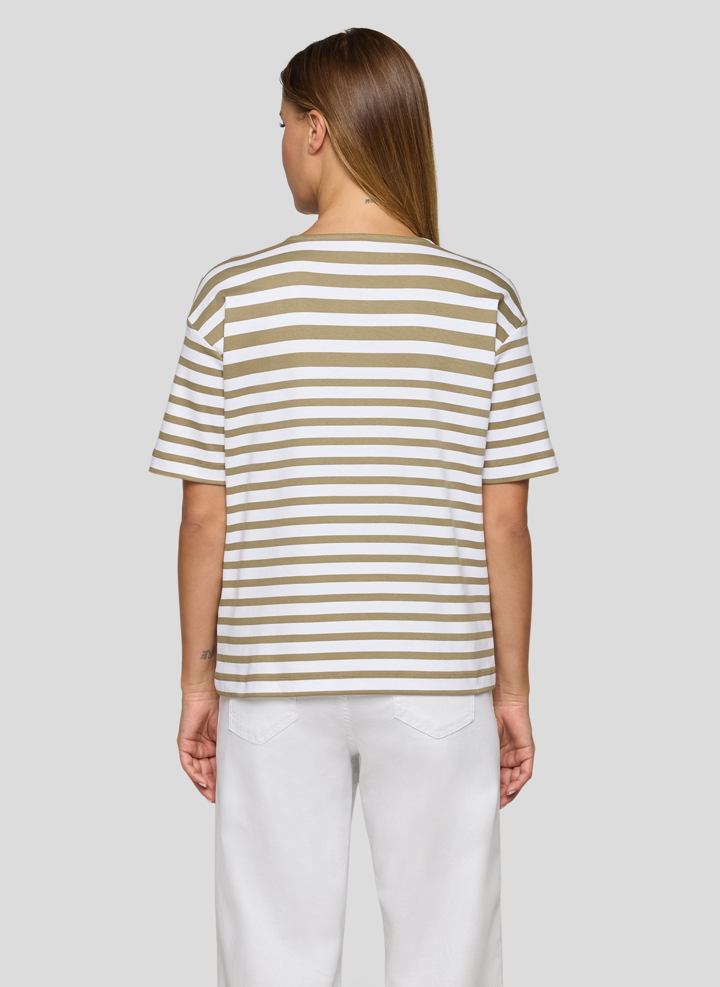 Rabe Rundhalsshirt mit Allover-Streifen und Glitzersteinen