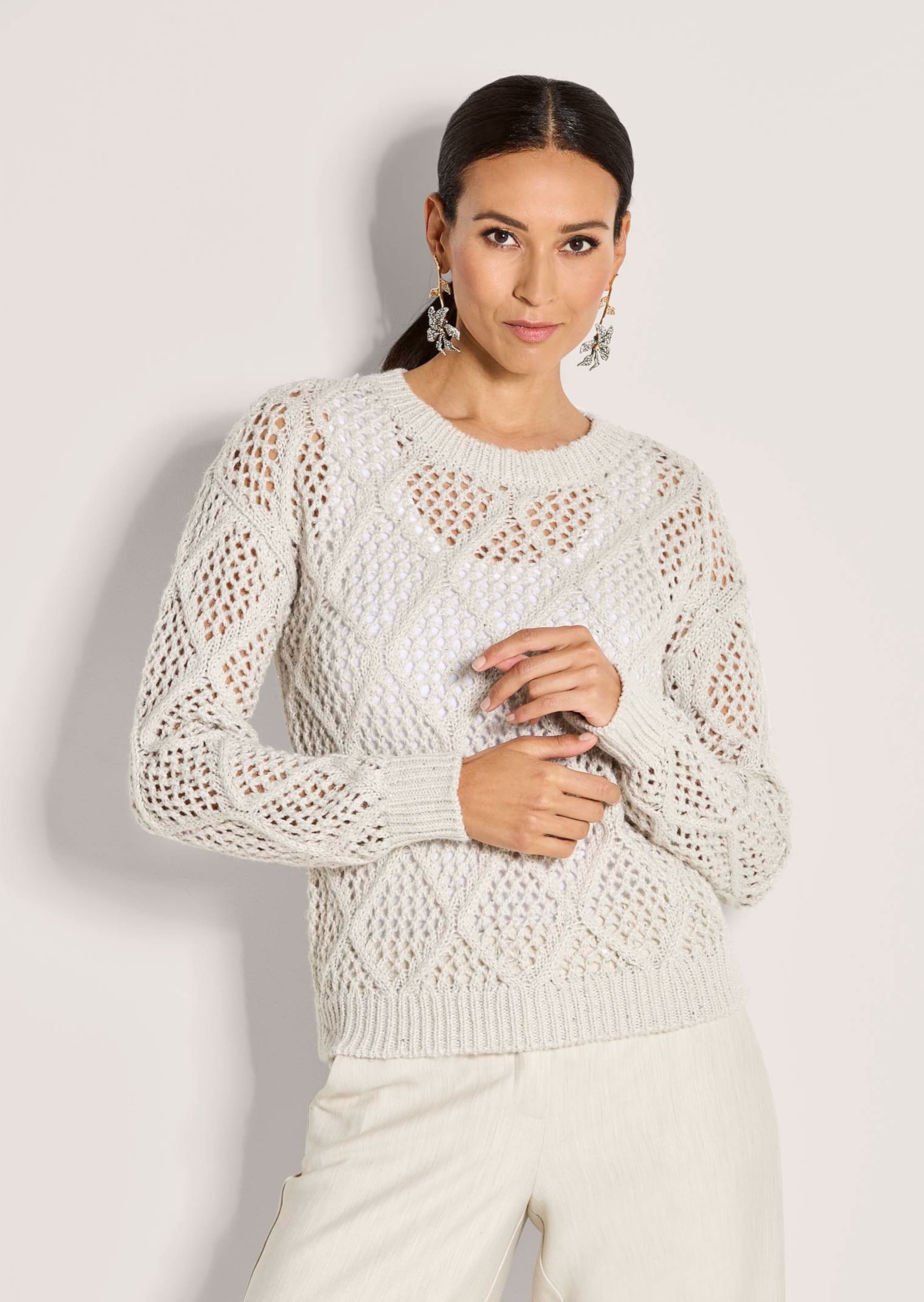 Thumbnail - MADELEINE Longpullover "Strickpullover Stilvoller Grobstrickpullover mit Ajour-Muster" Markanter Grobstrick