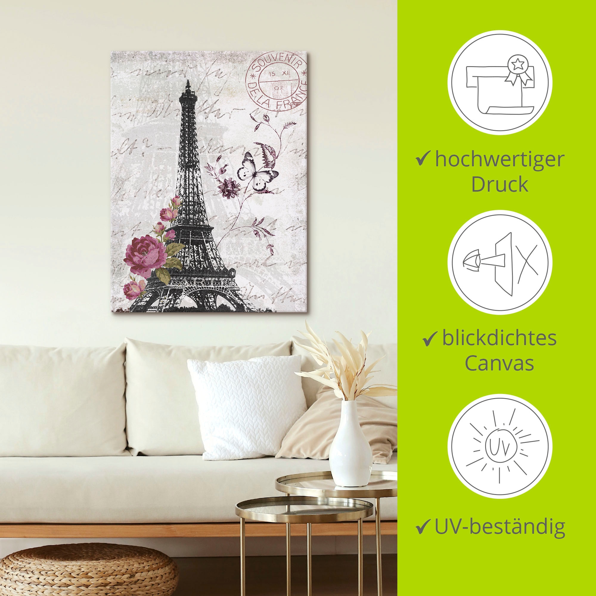 Artland Wandbild »Eiffelturm Grafik«, Bilder von Europa, (1 St.), als Alubild, Outdoorbild, Leinwandbild, Poster, Wandaufkleber