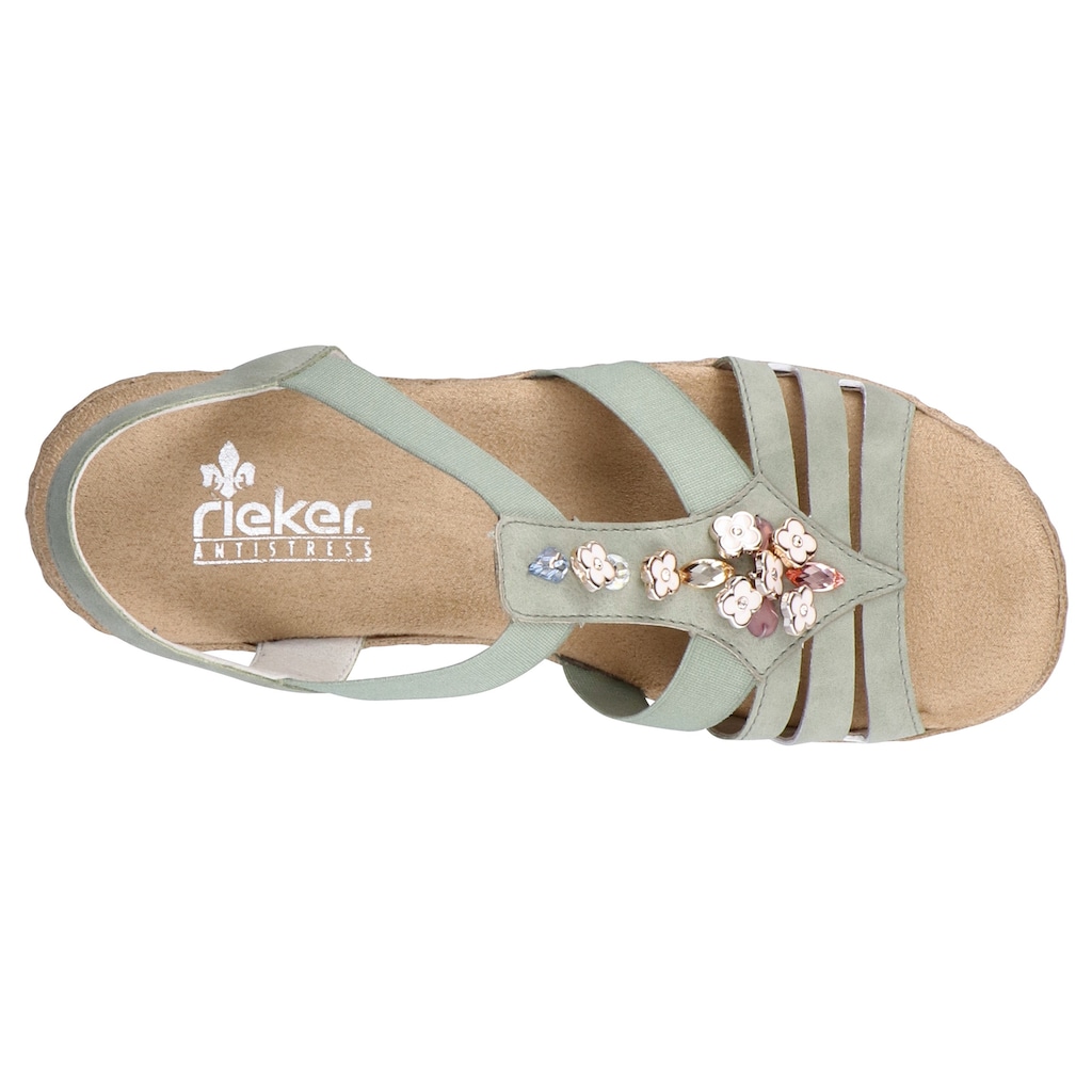 Rieker Riemchensandale, Sommerschuh, Sandalette, Keilabsatz, mit Schmuckelementen