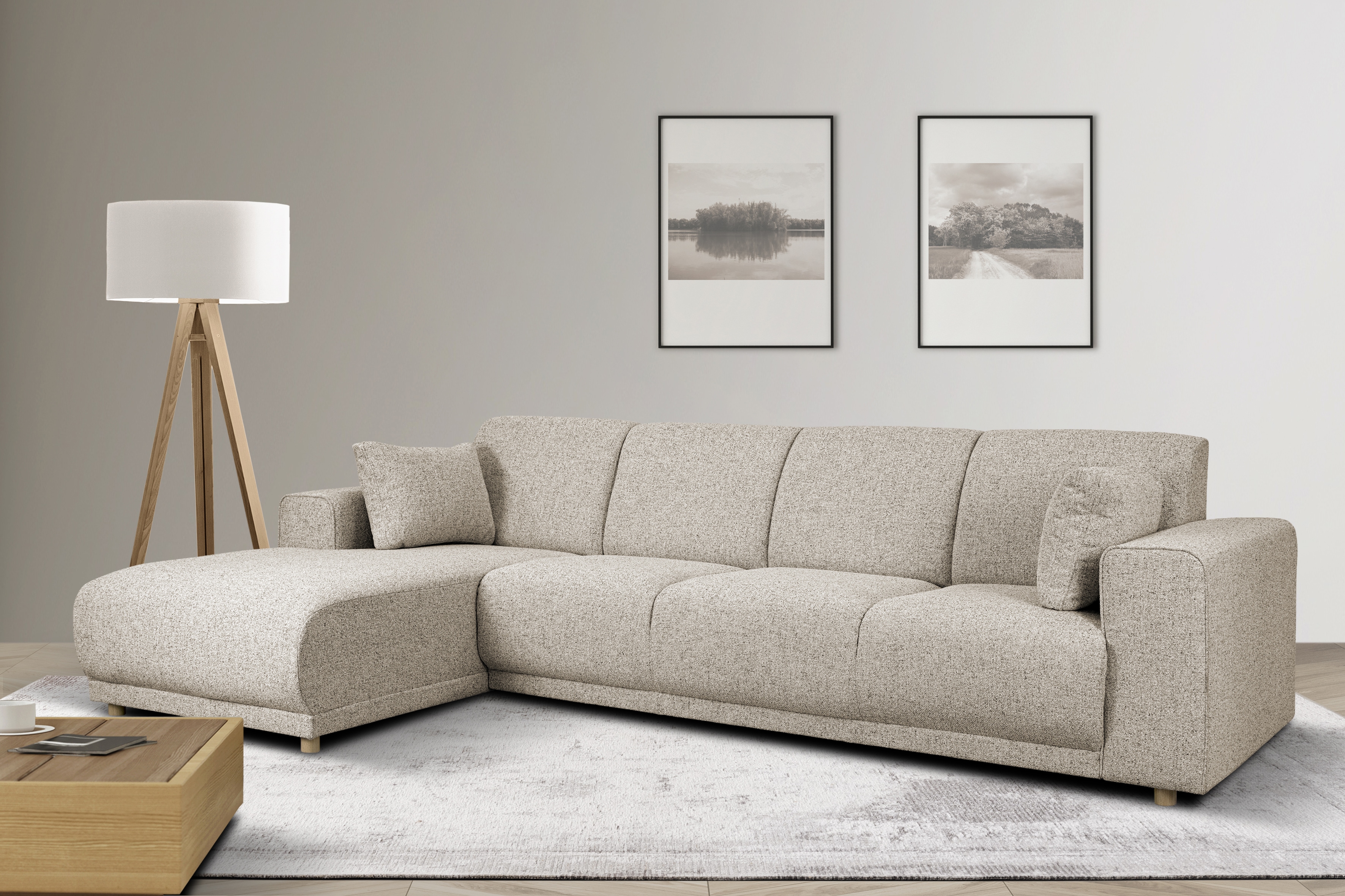 OTTO home Ecksofa "LEMPS wahlweise Recamiere links oder rechts L-Form" incl. Zierkissen, Stellmaße 297x162 cm