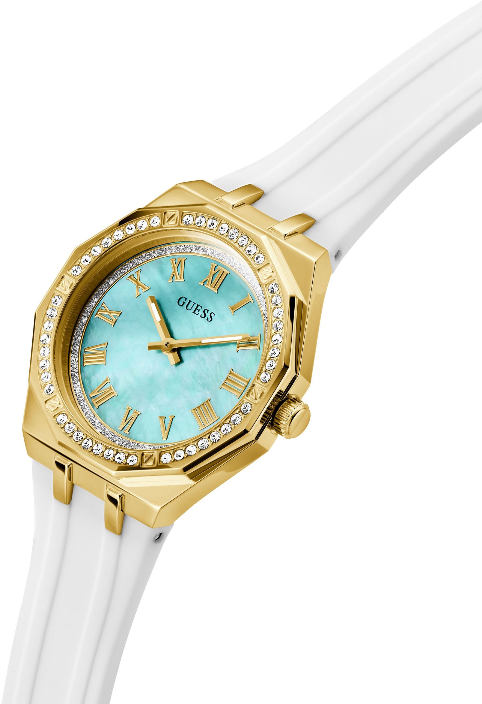 Guess Quarzuhr »DESIRE«, Armbanduhr, Damenuhr, Silikonarmband