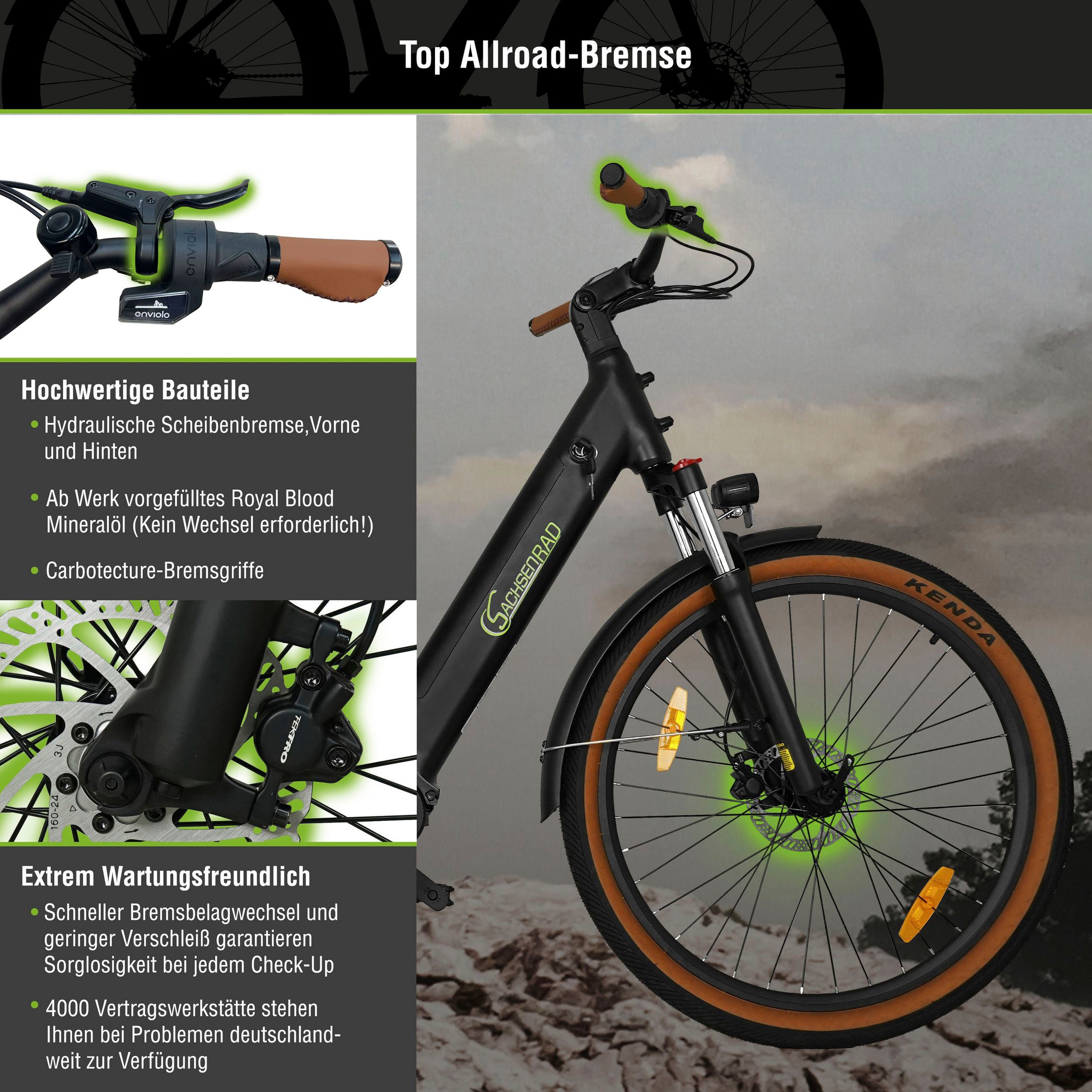 SachsenRad »S5G« Kugelschaltung Mittelmotor 250 W Tiefeinsteiger, Alarmanlage, Pedelec,  Stufenlose Enviolo-Schaltung, TFT Farb-LCD-Steuerdisplay