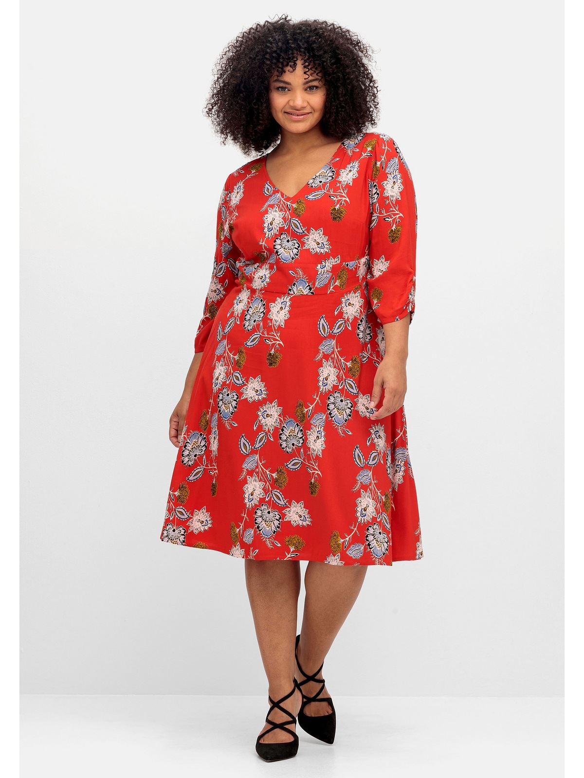 sheego by Joe Browns für | bestellen Druckkleid Größen«, »Große Blumenprint und vorn Taillenband BAUR mit