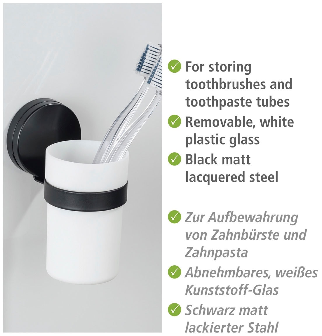 WENKO Zahnputzbecher »Static-Loc® Plus Pavia«, Befestigen ohne Bohren