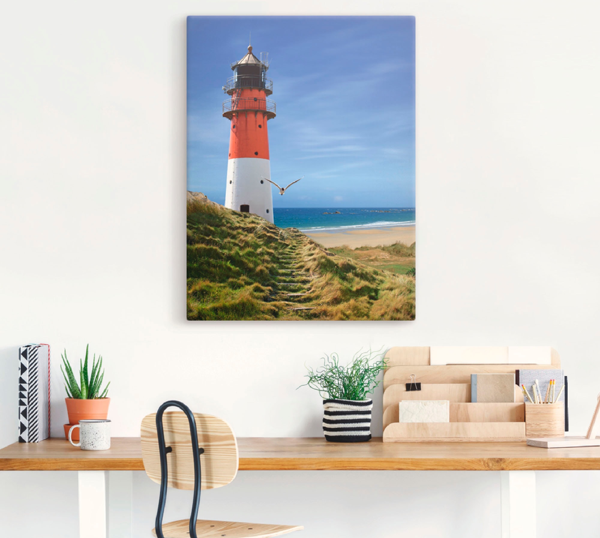 Artland Wandbild »Leuchtturm am Deich«, Gebäude, (1 St.), als Leinwandbild, Poster, Wandaufkleber in verschied. Größen