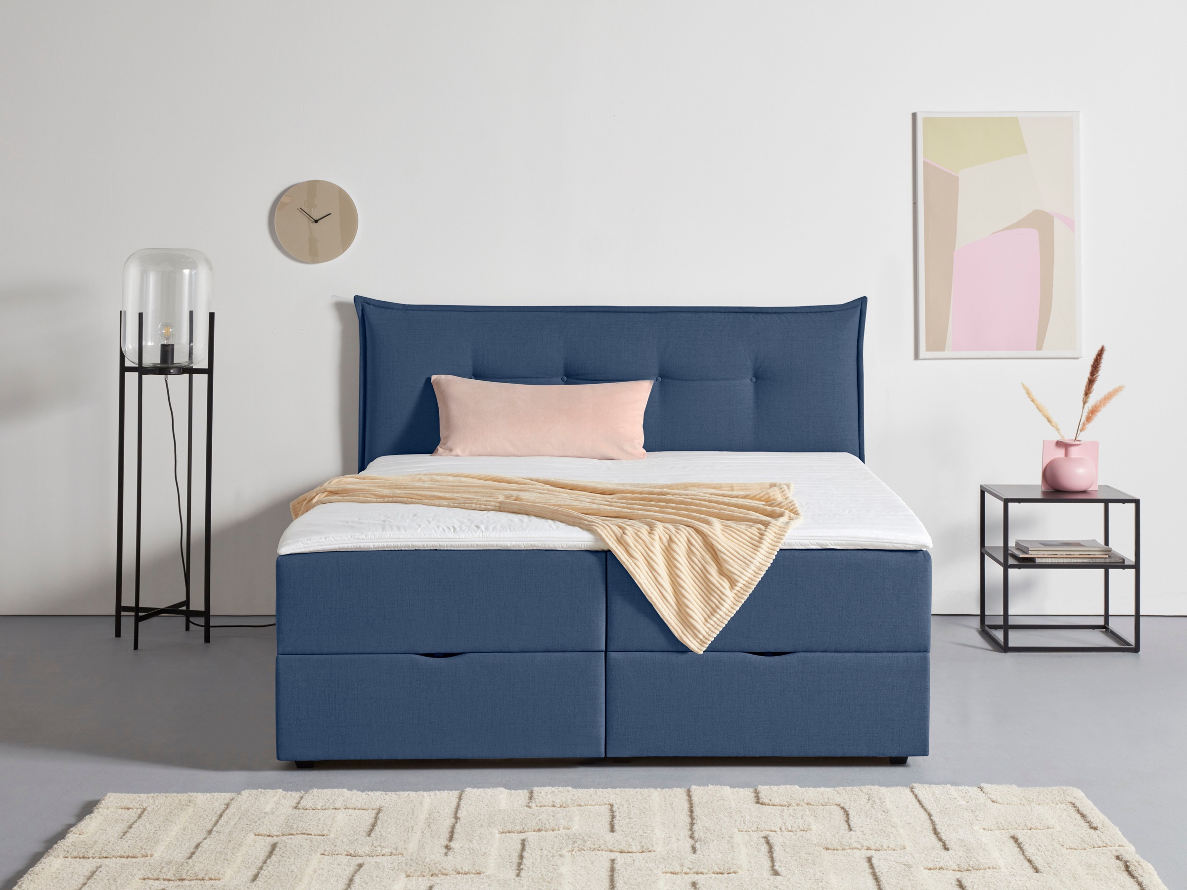 Boxbett HOME AFFAIRE "Kederleicht", blau, B:195cm L:213cm, Komplettbetten, Boxspringbett, inklusive Bettkasten & Topper, in 4 Breiten und 2 Härtegraden