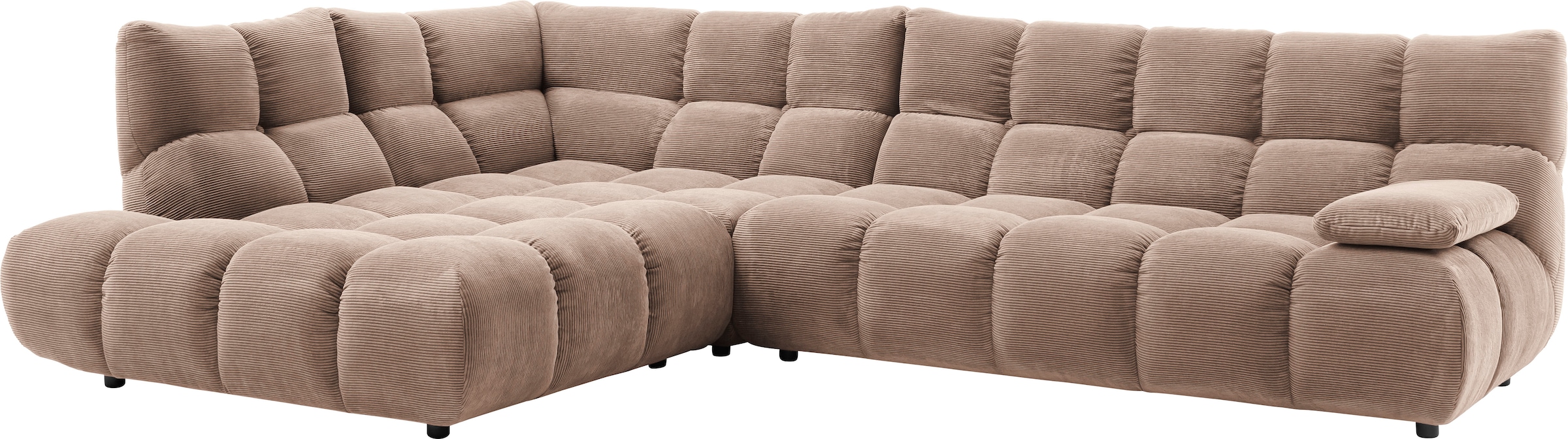 Home affaire Ecksofa "Cozy Bubble, mit klappbarer Armlehne, Breite 324 cm" mit eleganter Steppung, Rundumbezug & weicher Polsterung