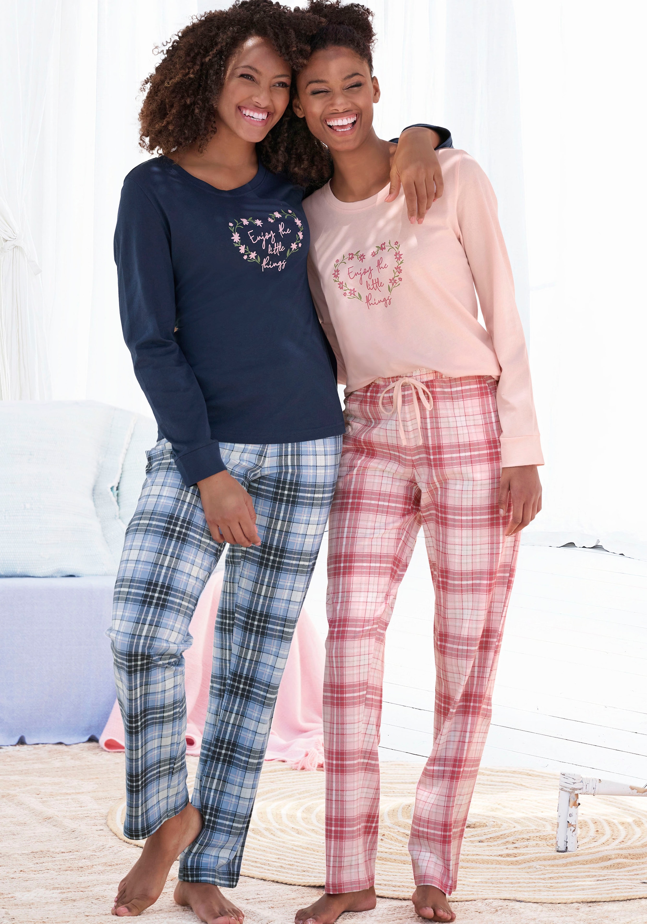 Vivance Dreams Pyjama, (Packung, 4 tlg., 2 Stück), mit Karo- und  Blumendruck im Doppelpack online bestellen | BAUR