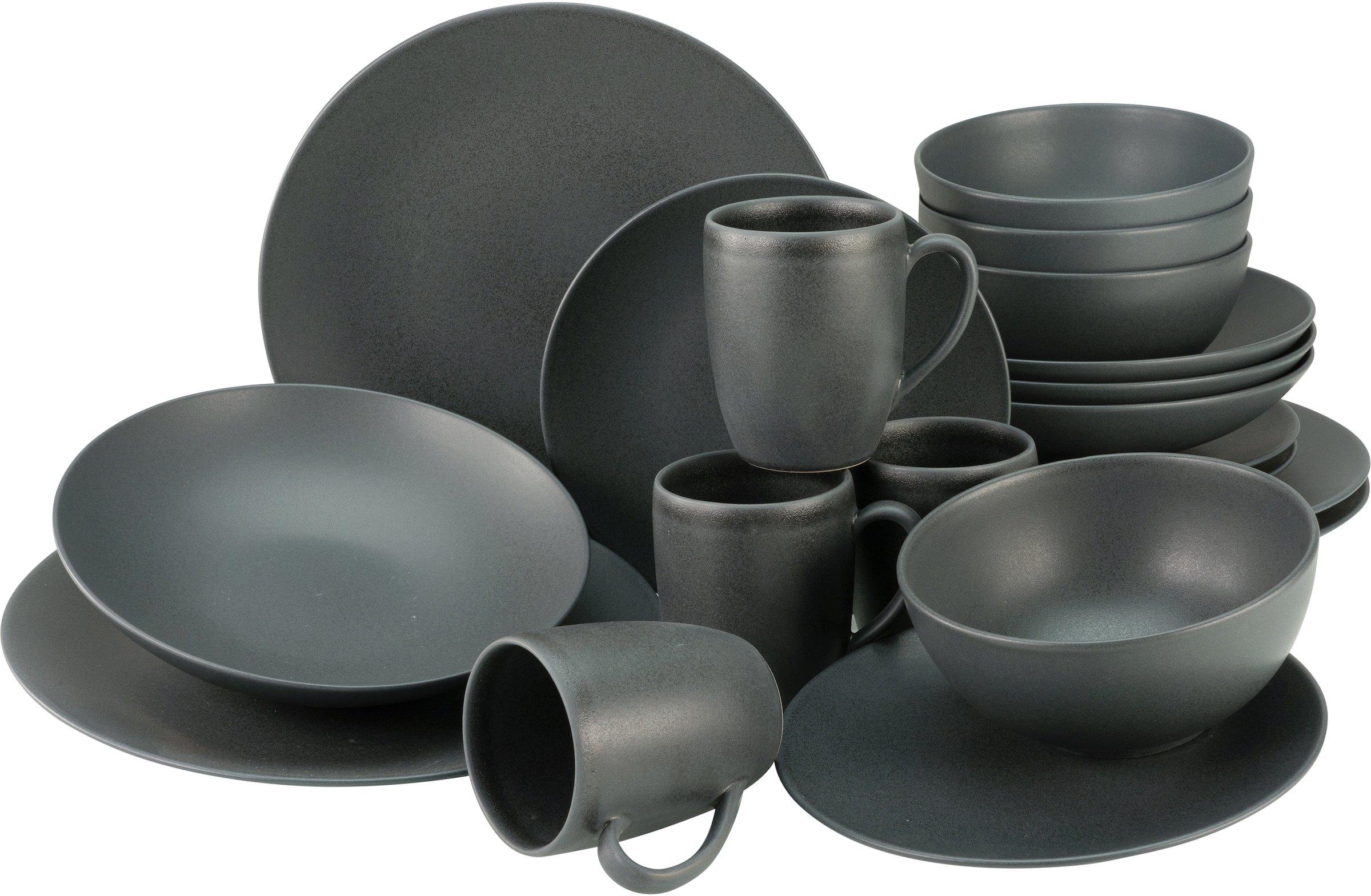 CreaTable Kombiservice "Geschirr-Set Soft Touch Black", (Set, 20 tlg., Kaffeeservice und Tafelservice im Set, für 4 Pers