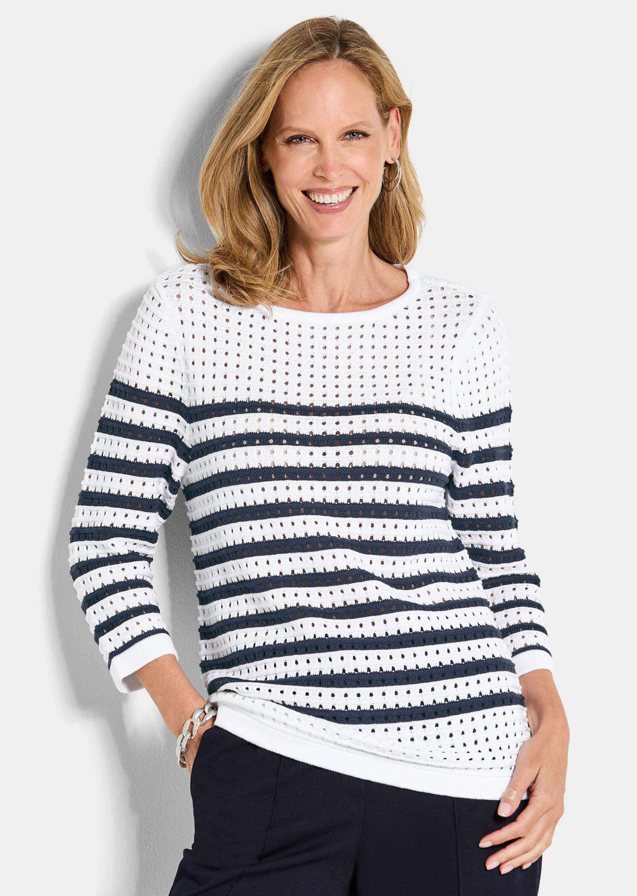 Goldner Women's Crew Neck Sweater White/Blue Size 42 2