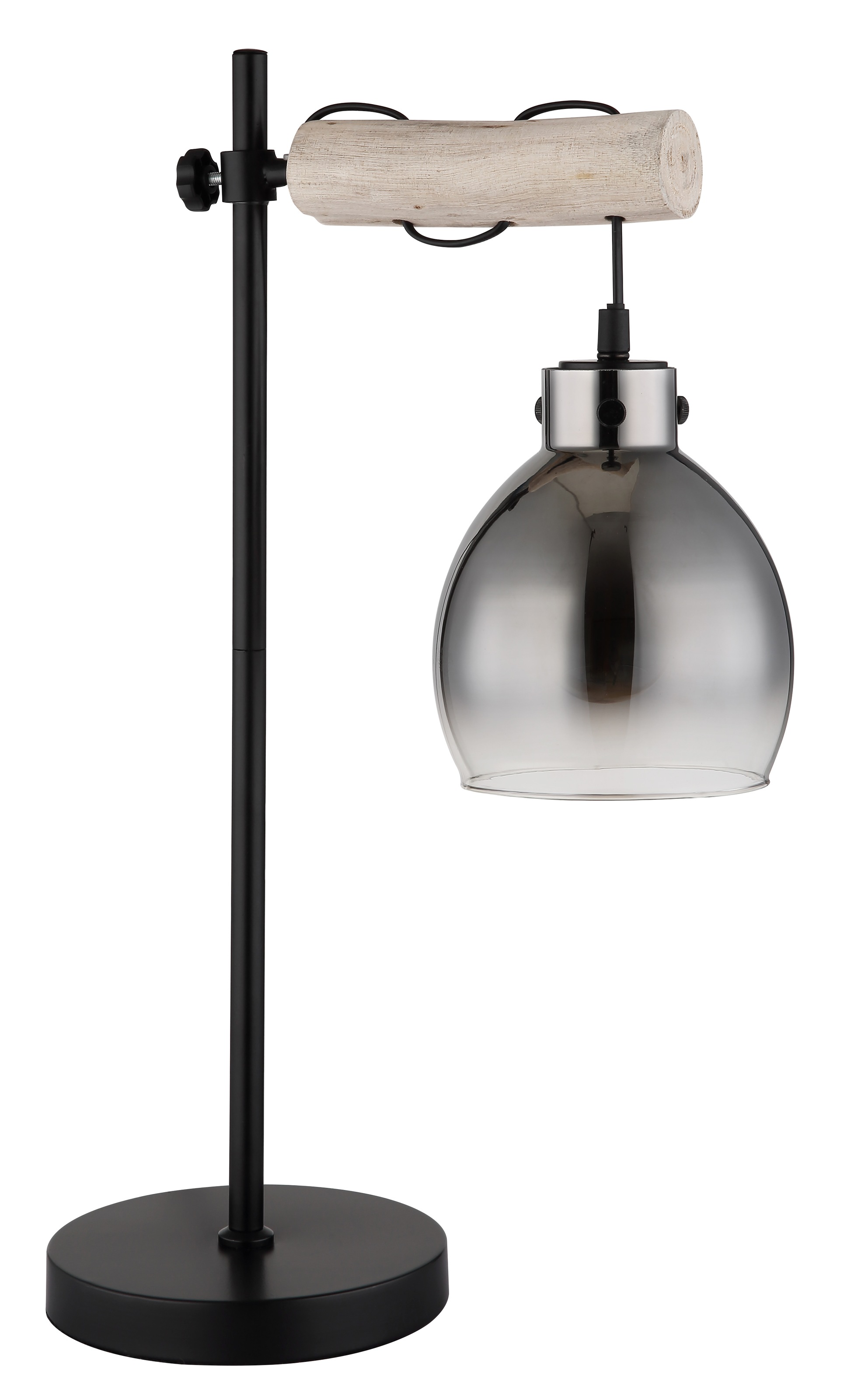 GLOBO LIGHTING Tischleuchte »RYAN«, Leuchtmittel E27 | ohne Leuchtmittel, Tischlampe/Holz/Glas rauchfarben/Wohnzimmer/Schlafzimmer