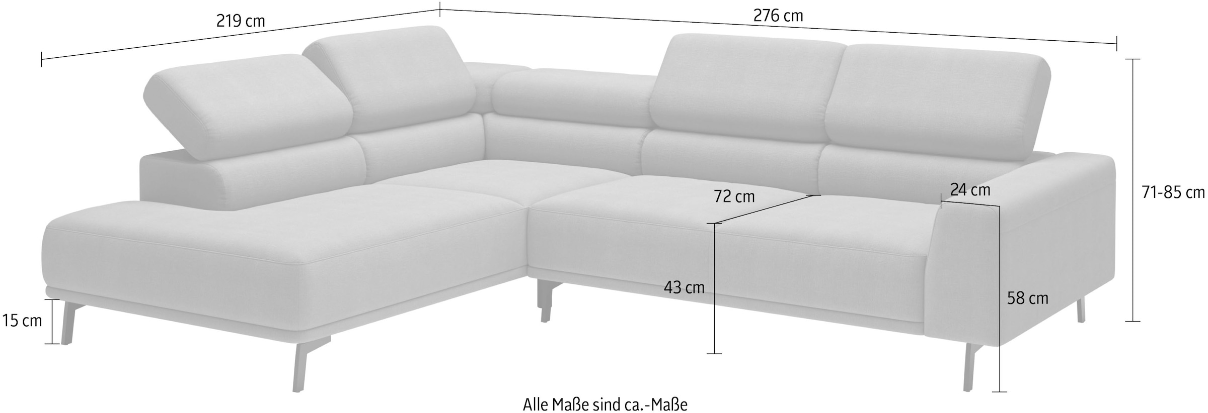SCHÖNER WOHNEN-Kollektion »Tossa, Modernes Design trifft smarte Funktione, Breite 273 cm« Motorischer Sitzvorzug, Kopfteil-Funktion & Saugroboter-Höhe