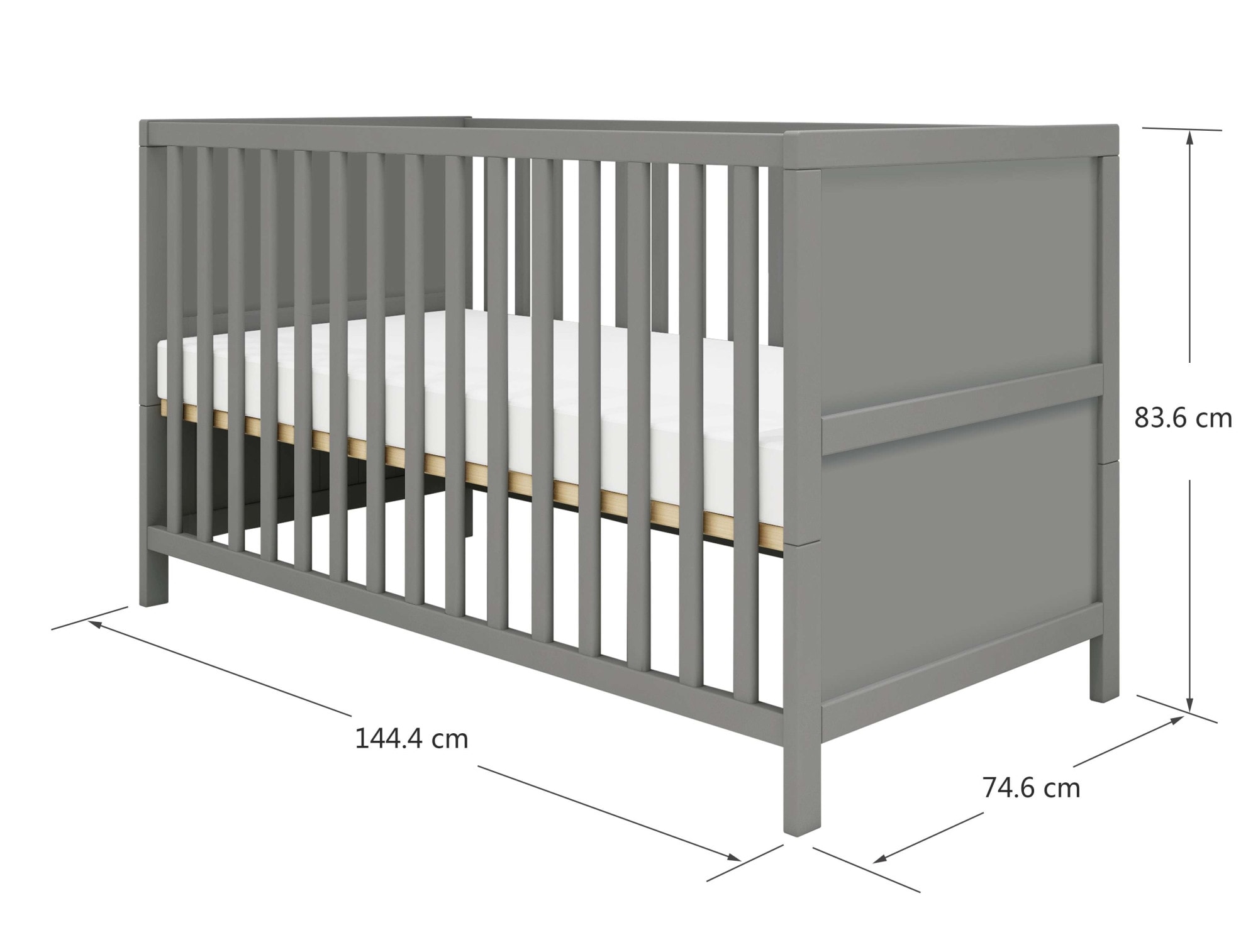 Thuka Babybett »Luna Gitterbett, Kinderbett, Höhenverstellung,«, Mit glatten Endplatten, Umbaubar auf Juniorbett, 70x140 cm