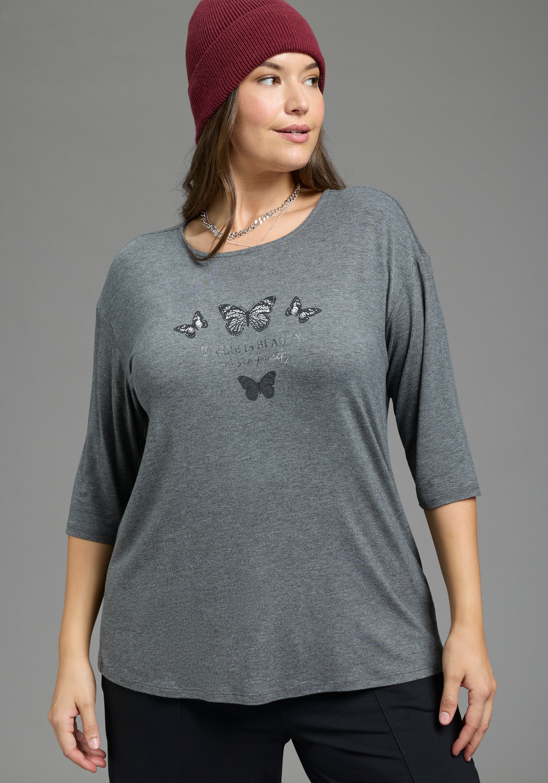 Laura Scott CURVE 3/4-Arm-Shirt »Große Größen« figurumschmeichelnd, hüftbedeckend, mit Rundhalsausschnitt