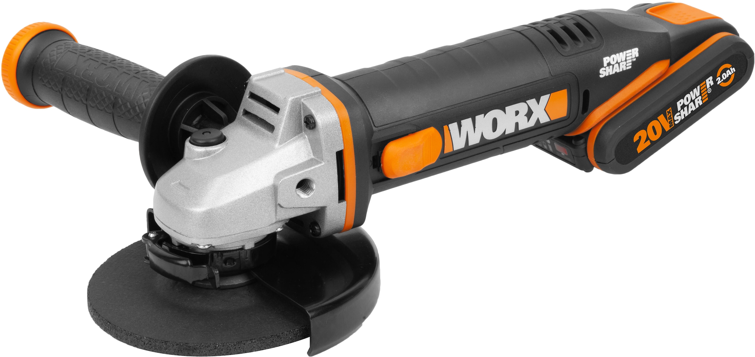Worx Akku-Winkelschleifer »WX803«, 125 mm Scheiben, 2-Position Handgriff, mit Akku & Ladegerät