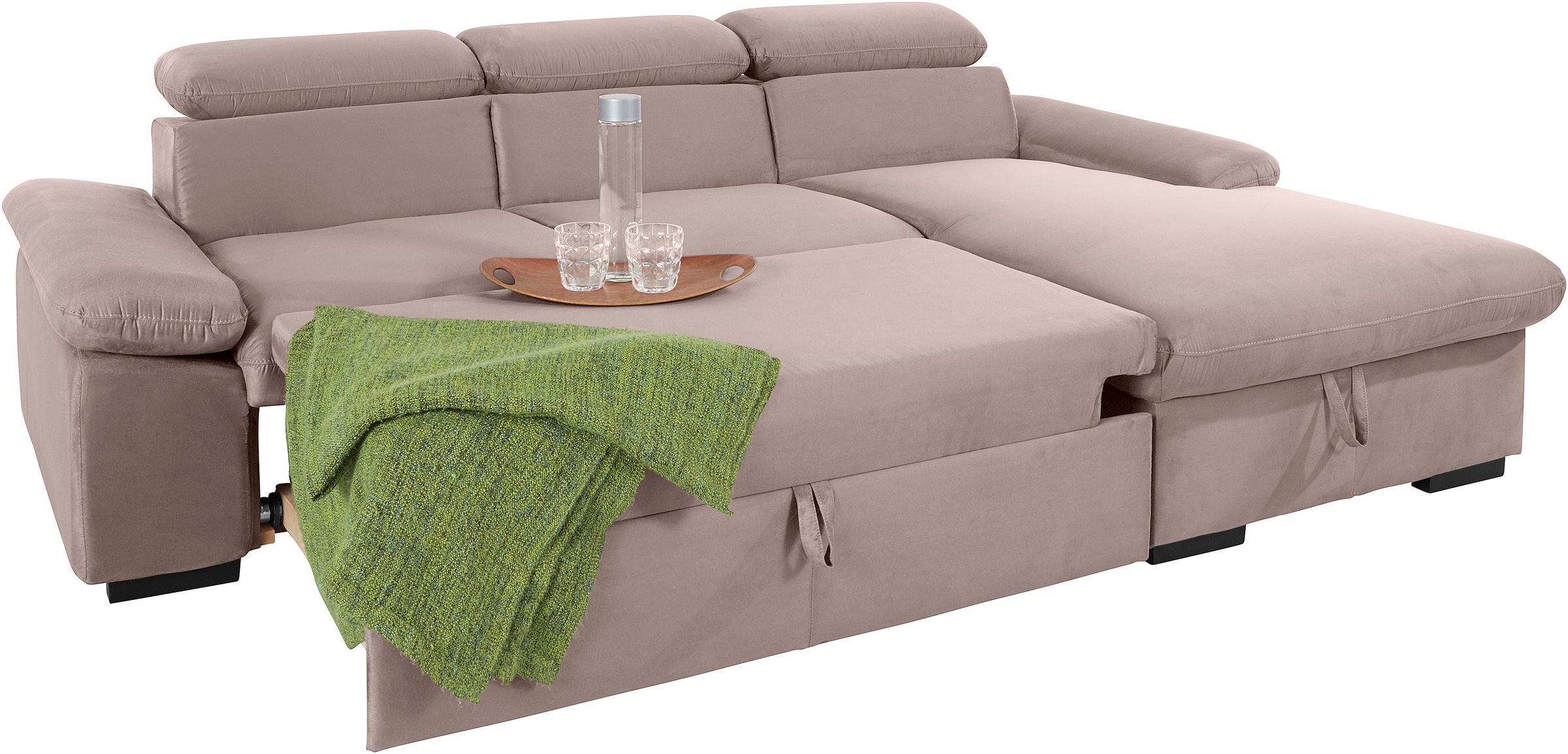 COTTA Ecksofa »Lola L-Form mit Kopfteilfunktion & Hocker«, (Set, mit Hocker), wahlweise mit Bettfunktion, Bettkasten & Armteilverstellung