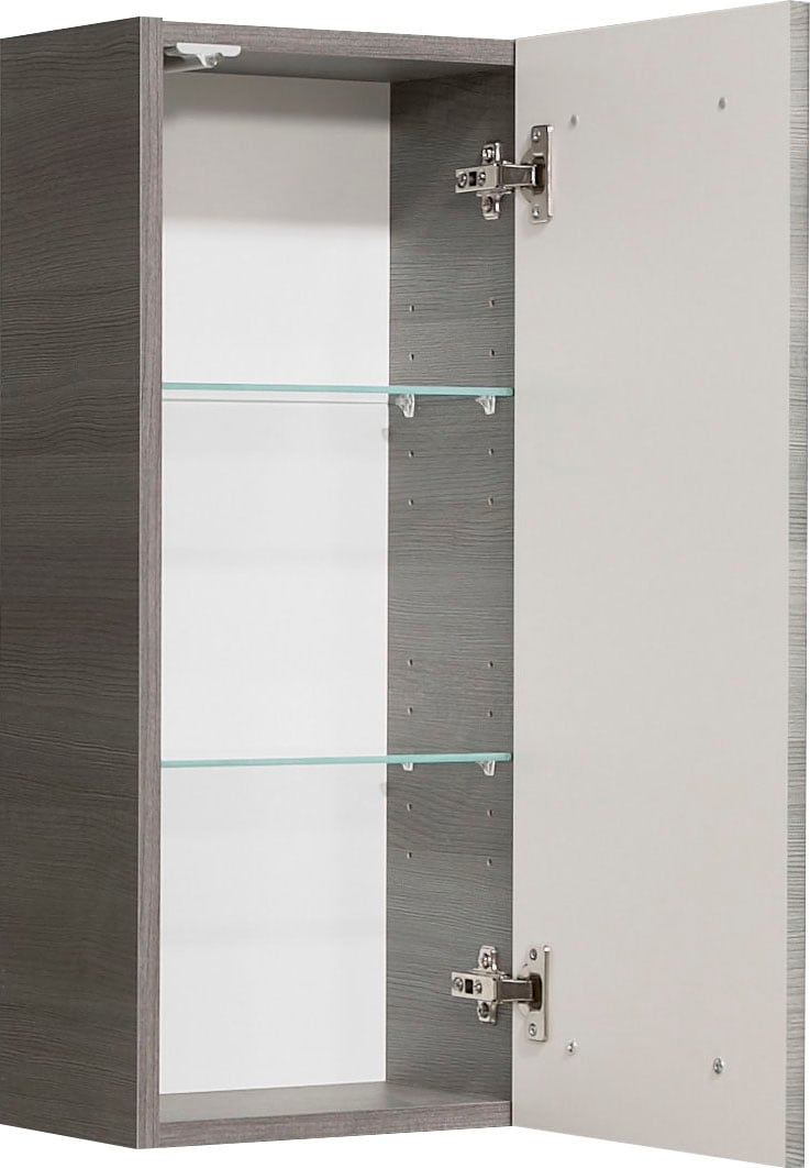 Saphir Hängeschrank »Quickset Wand-Badschrank 30 cm breit mit 1 Tür und 2 Glas-Einlegeböden«, Badezimmer-Hängeschrank inkl. Türdämpfer, Griffe in Chrom Glanz