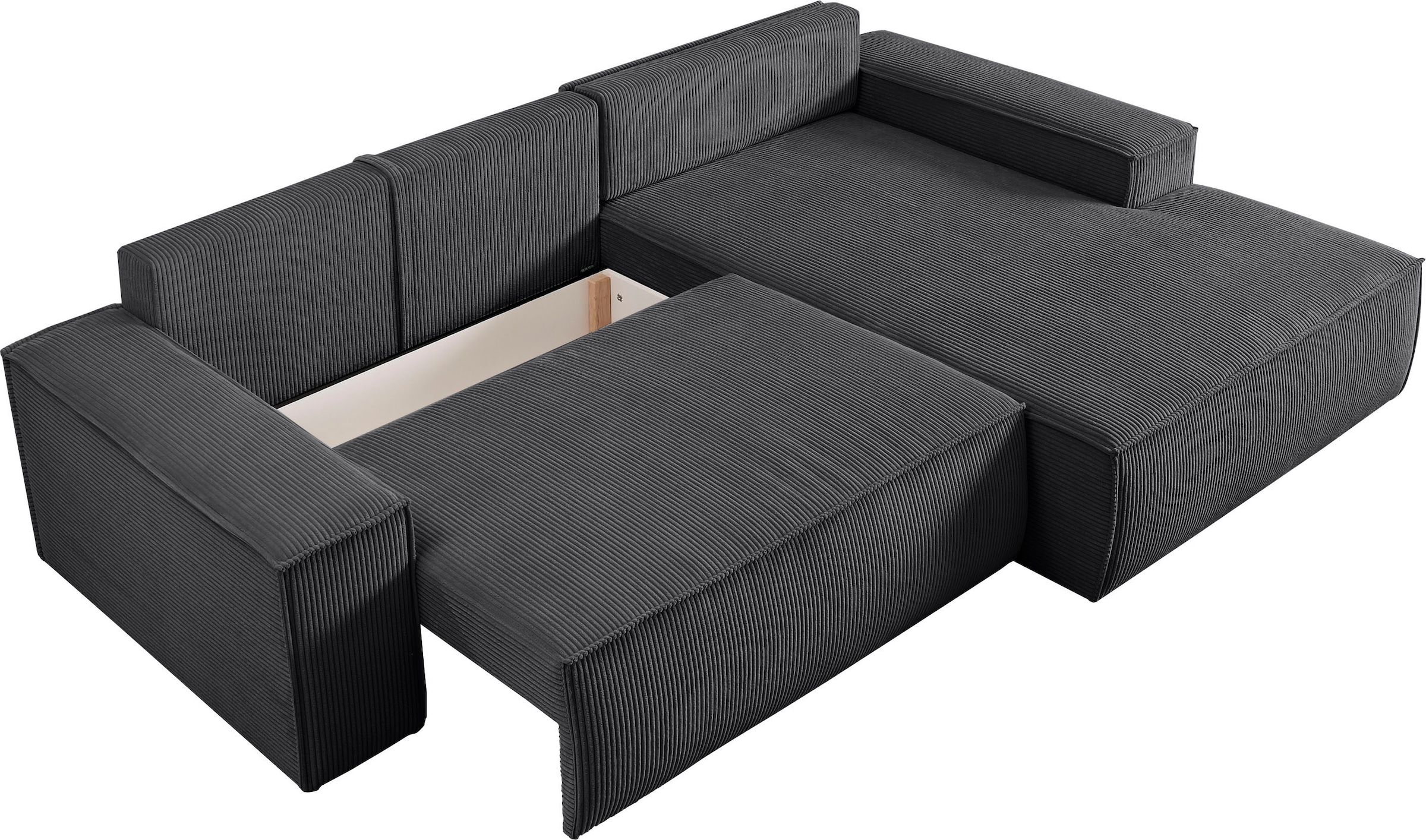 OTTO home Ecksofa »SHERWOOD L-Form, 267 cm - OTTO. Verlässliche Qualität.« Schlaffunktion mit Bettkasten (210x136 cm), Cord, Vintage, Samtvelours