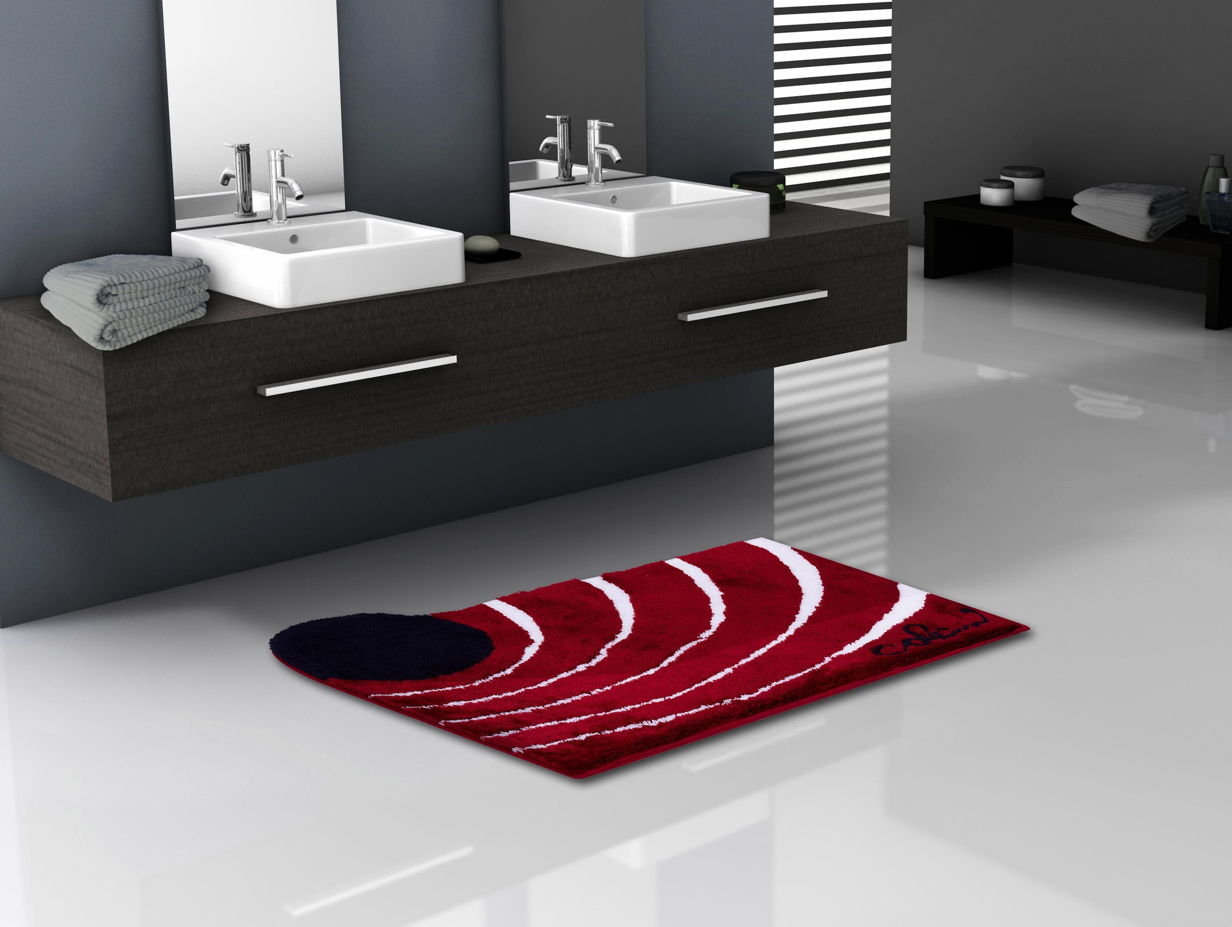 Badematte COLANI, H:24mm, rot, Kunstfaser, Badematten, "Colani 2"