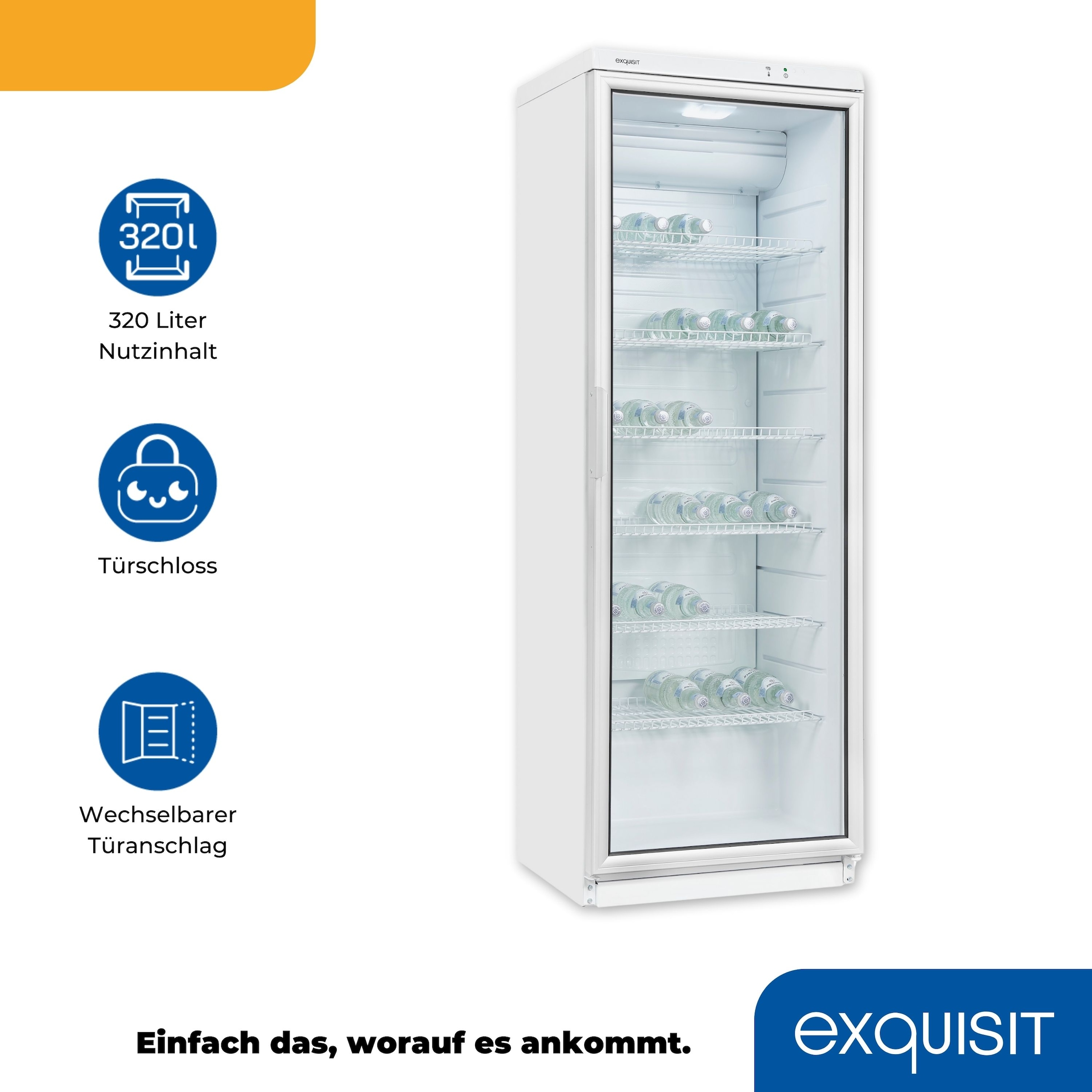 exquisit Getränkekühlschrank »GKS350-1-GT-280D weiss«, 320 L Volumen, Getränkekühlschrank mit Glastür, LED