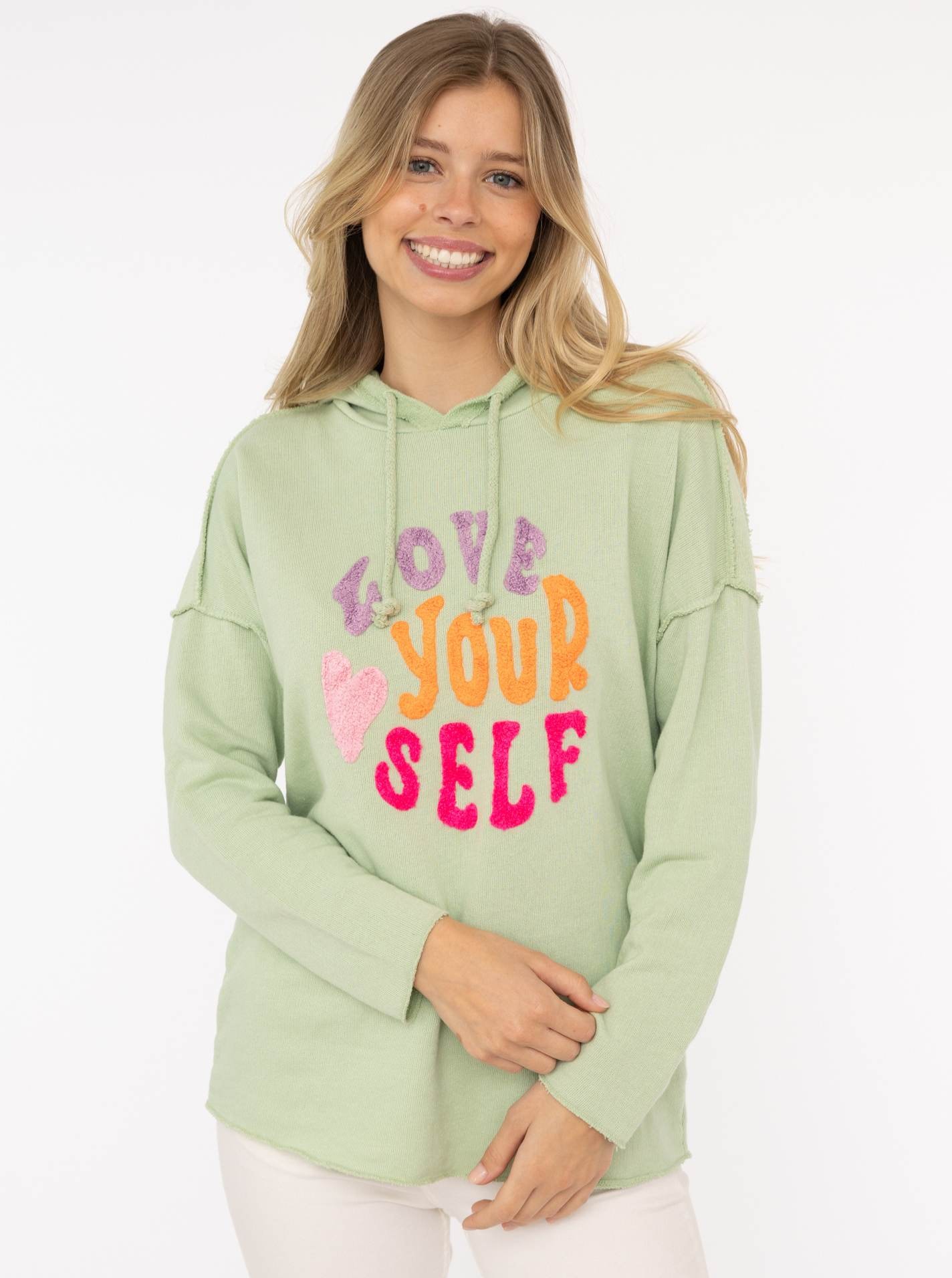 Zwillingsherz Hoodie ""Love Yourself"", mit Kapuze und Flockprint in frisch günstig online kaufen
