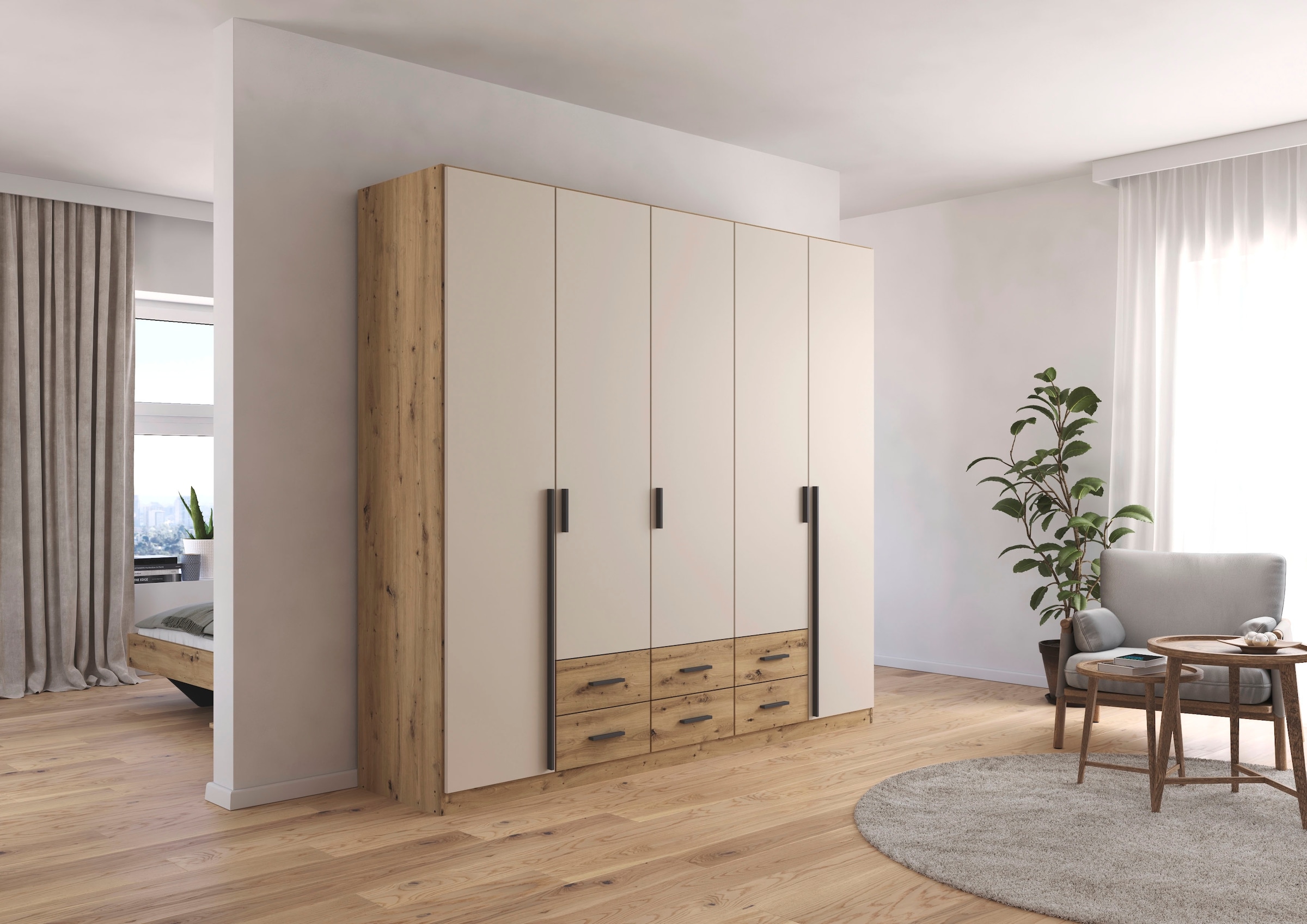 rauch Drehtürenschrank "Kleiderschrank Garderobe GAMMA Breiten 226 cm" in 3 Ausstattungen BASIC/CLASSIC/PREMIUM (inkl. SOFT-CLOSE-Funktion), mit Schubladen, verschiedene Griff-Varianten TOPSELLER MADE IN GERMANY
