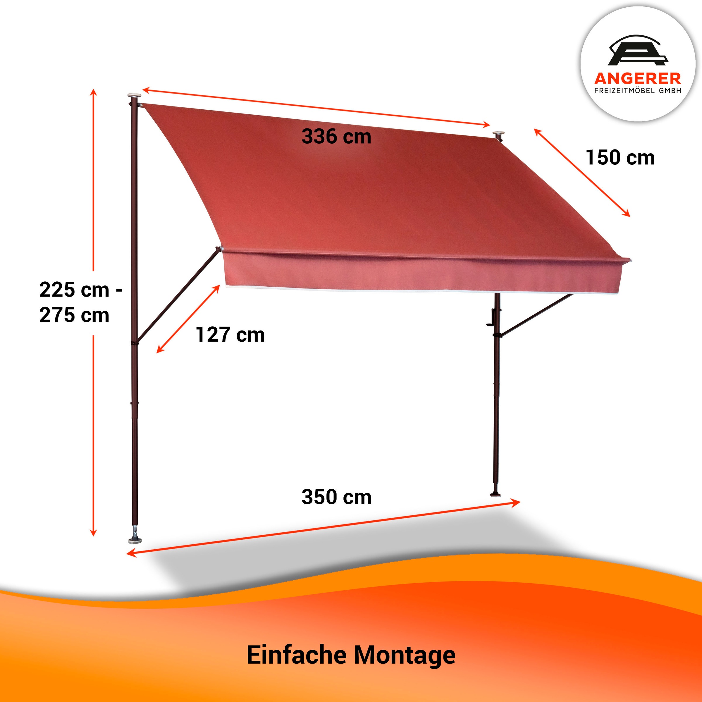 Angerer Freizeitmöbel Klemmmarkise »Style«, BxH: 350 x 225-275 cm, Ausfall 150 cm