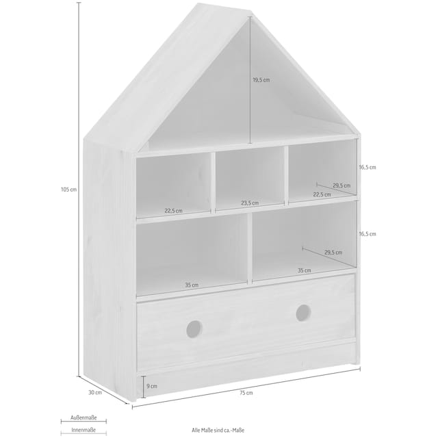 Lüttenhütt Kinderregal »Alpi«, (1 St.), Stauraumregal aus Kiefernholz,  verschiedene Farbvarianten, Breite 75cm | BAUR