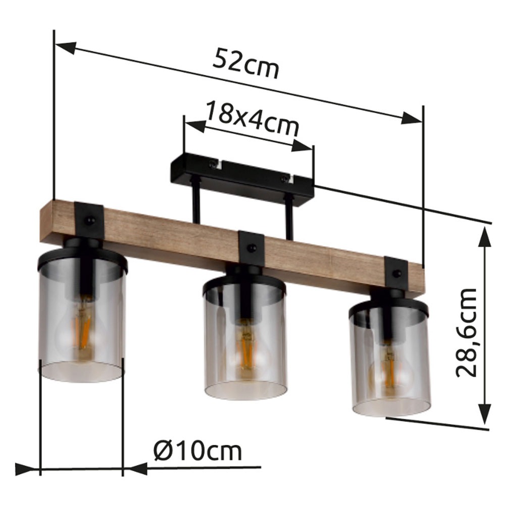 GLOBO LIGHTING Deckenleuchte »LILA«, Leuchtmittel E27 | ohne Leuchtmittel, Deckenlampe/schwarz/Holz/Glas rauchfarben/Wohnzimmer/Esszimmrt