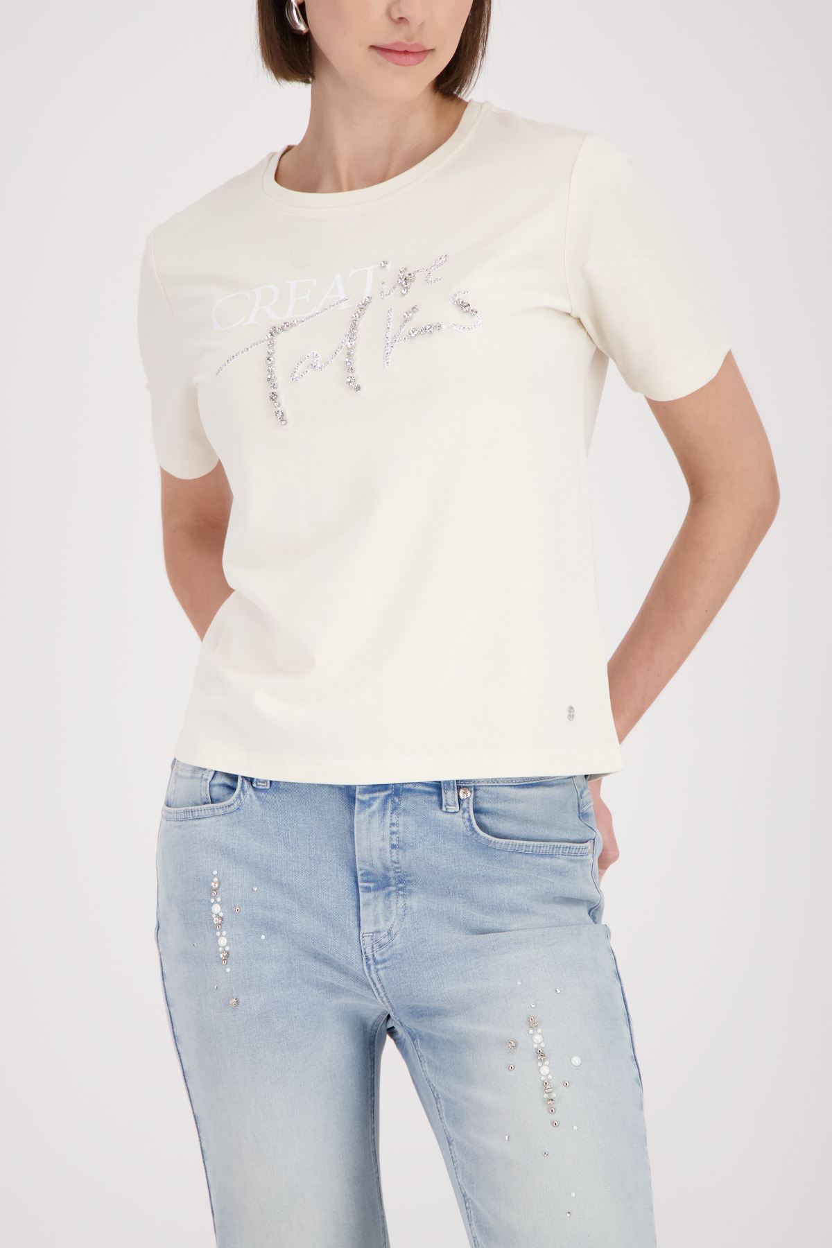 Monari Rundhalsshirt "Shirt Schmuckschrift" mit Glitzersteinchen