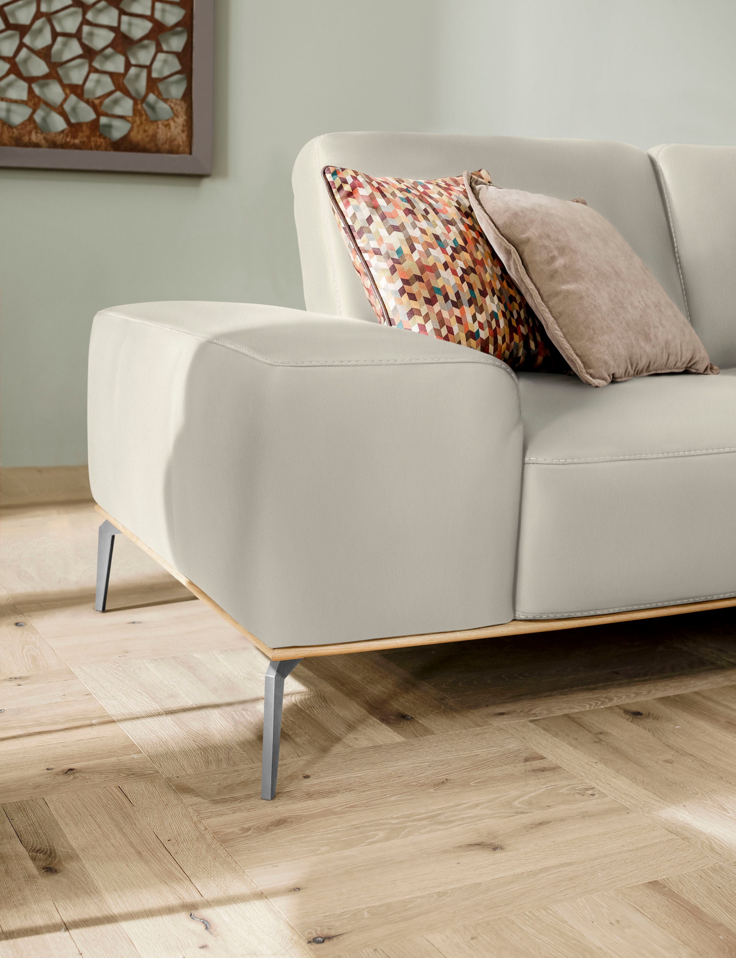 W.SCHILLIG Ecksofa »run, Designsofa mit tollem Sitzkomfort, L-Form«, mit elegantem Holzsockel, Füße in Chrom glänzend, Breite 279 cm