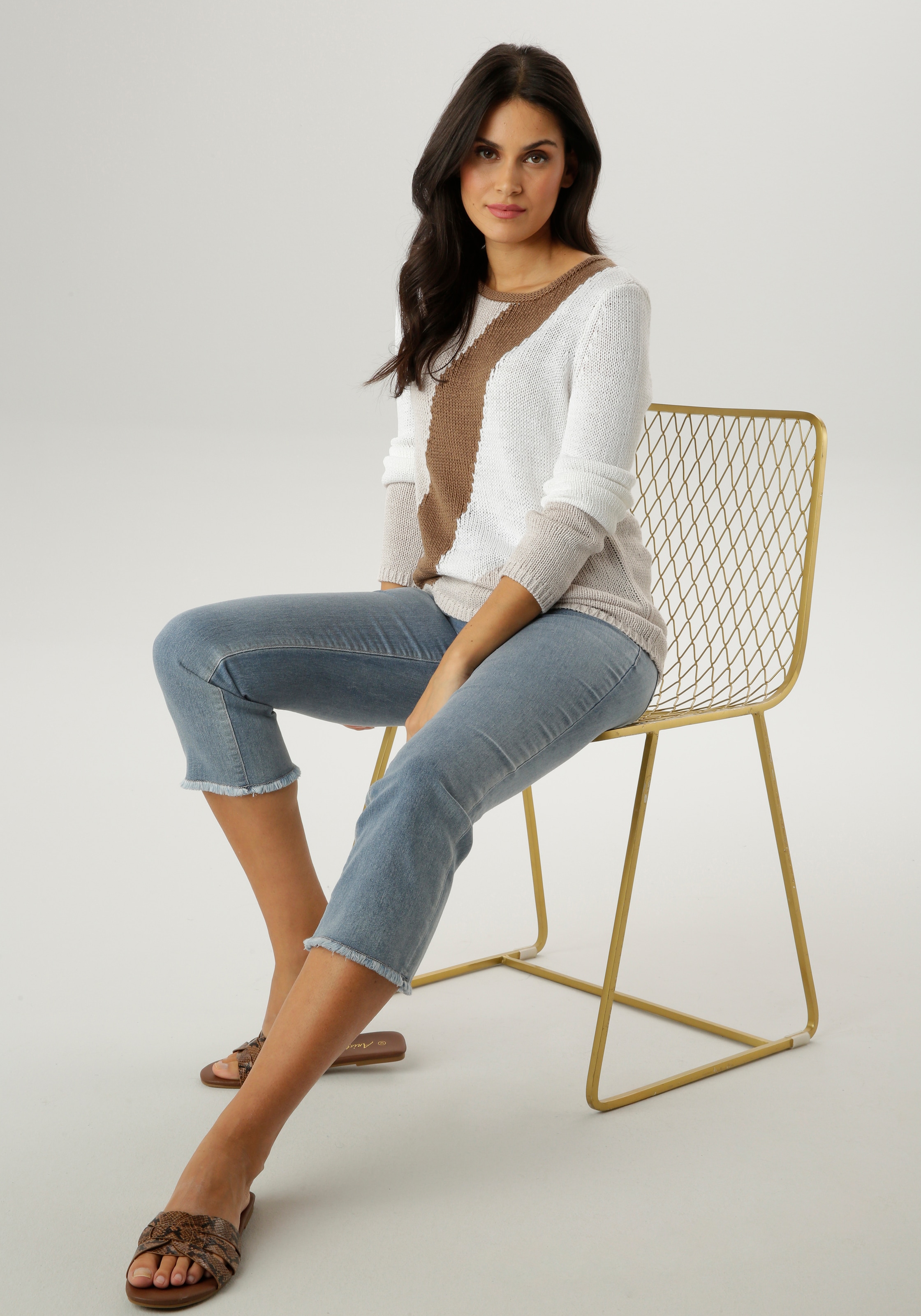 Aniston SELECTED Strickpullover mit Rollkante am Rundhalsausschnitt