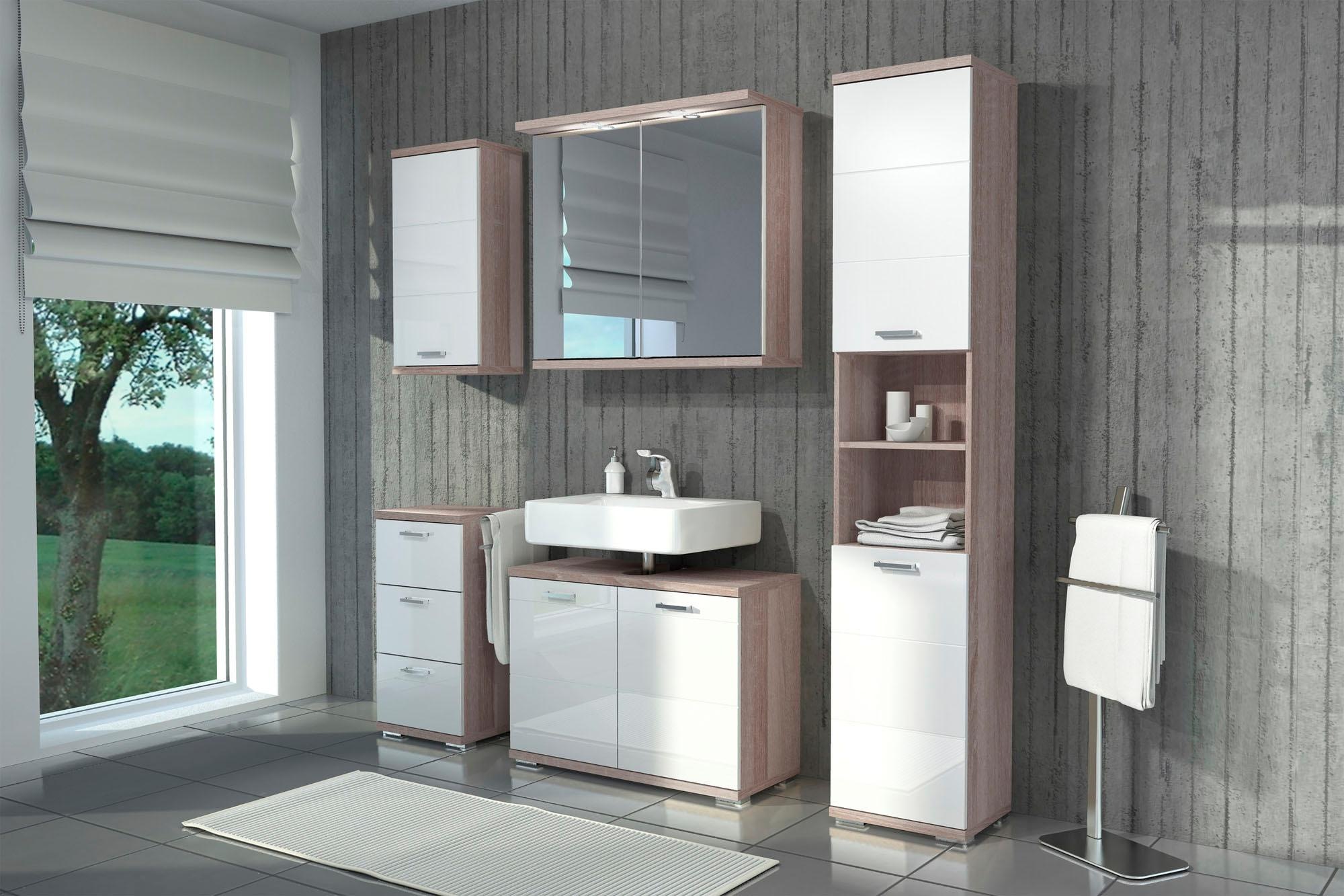 Homexperts Badmöbel-Set »Nusa«, (5 St.), aus Spiegelschrank, Hochschrank, Waschbeckenunterschrank
