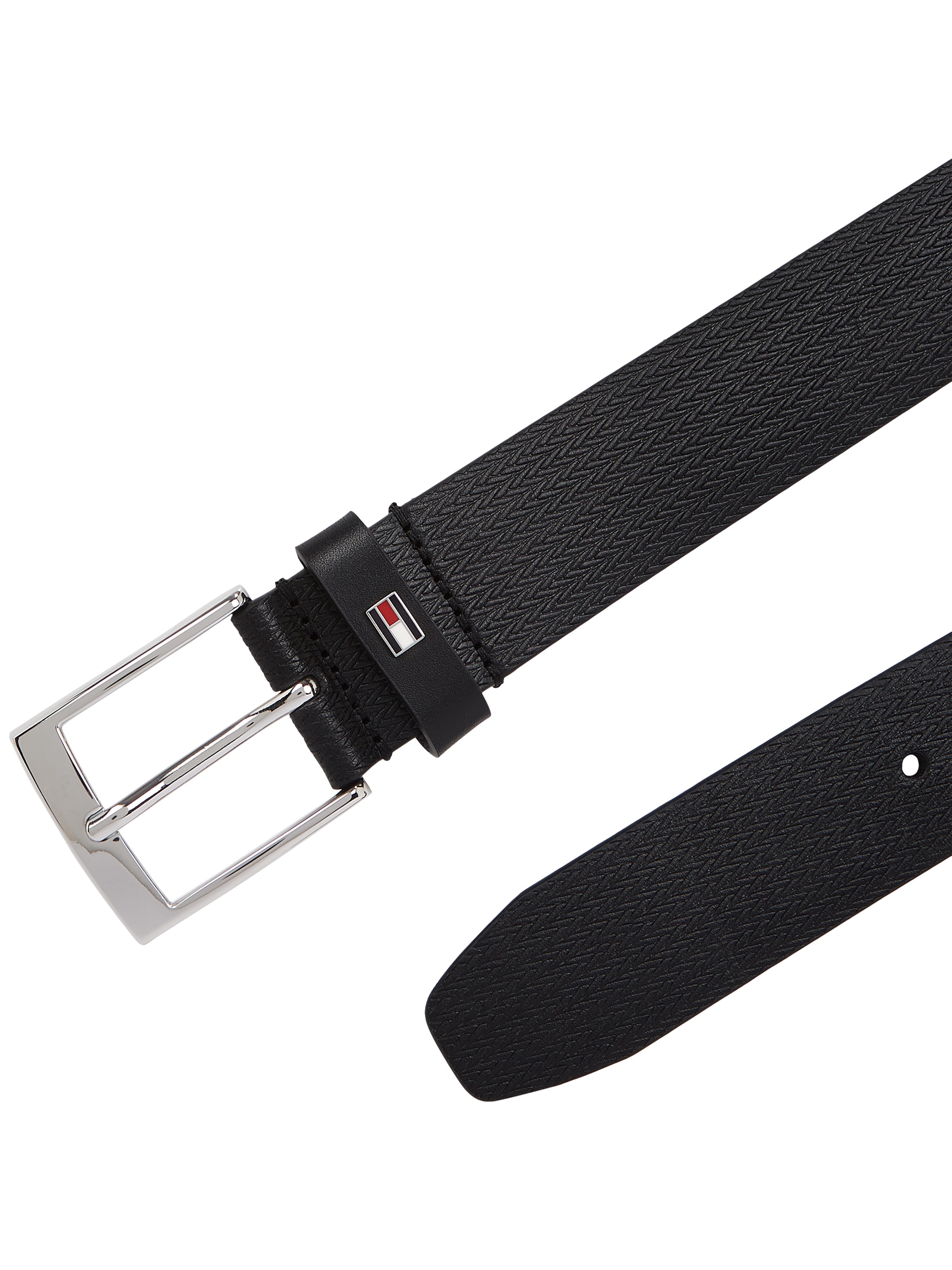 Tommy Hilfiger Ledergürtel "ADAN HERRINGBONE 3.5" Einfachdornschließe, Meta günstig online kaufen