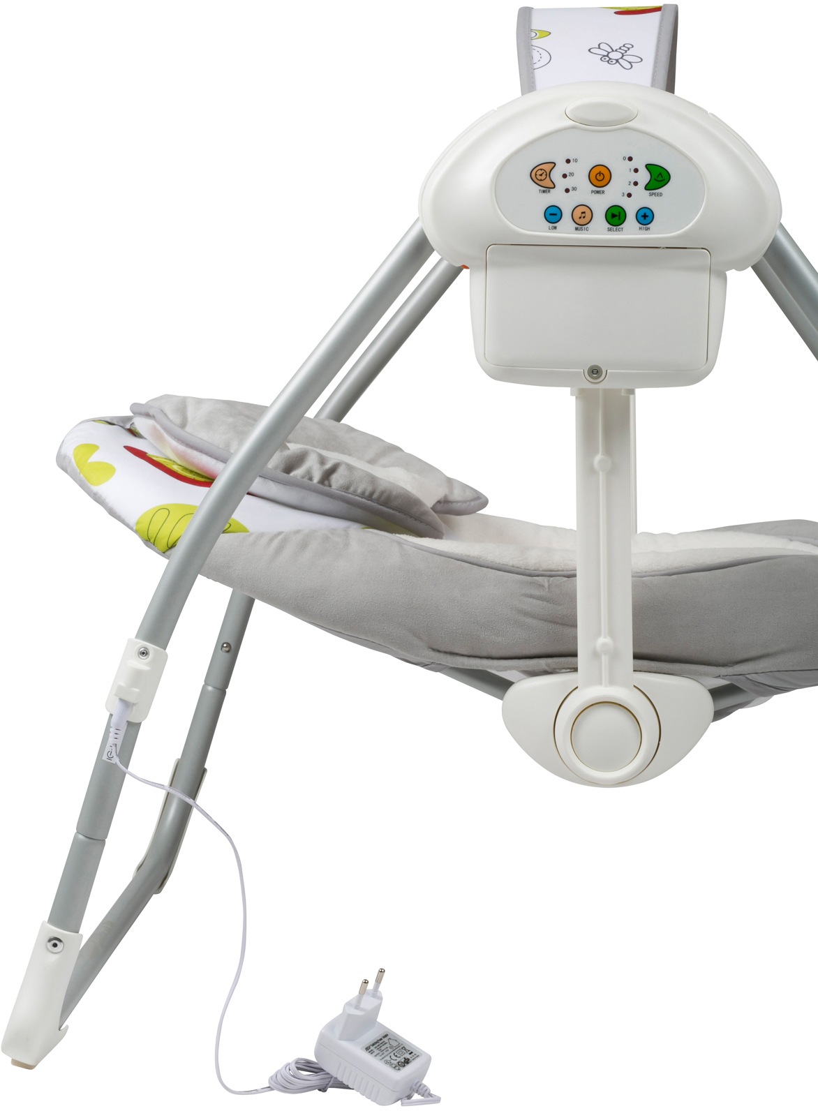 BabyGo Babywippe »Dandly, grey«, bis 9 kg, elektrisch, mit Sound