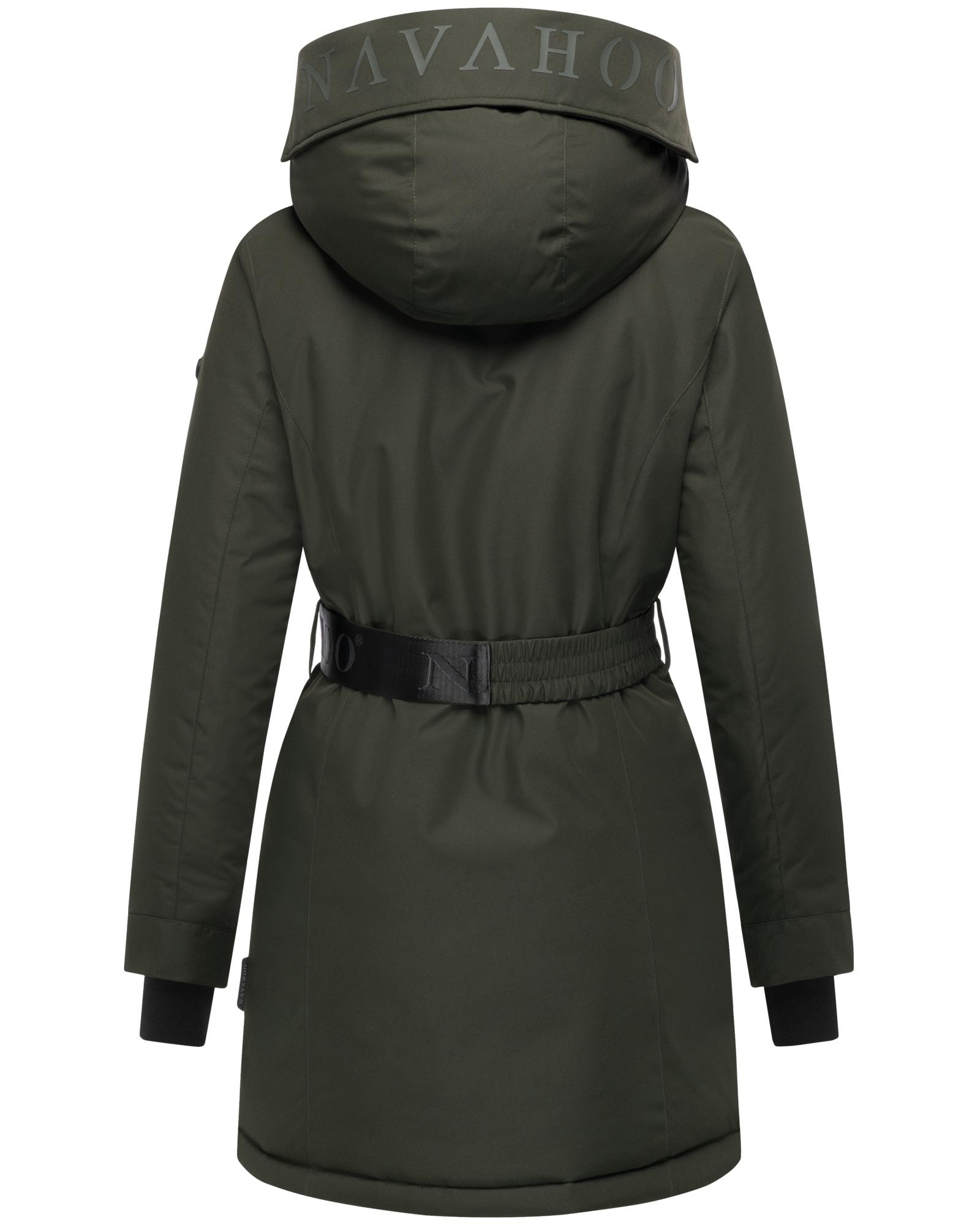 Navahoo Wintermantel »Frostkuss 14«, Warmer Damen Mantel mit abnehmbarer Kapuze und Taillengürtel