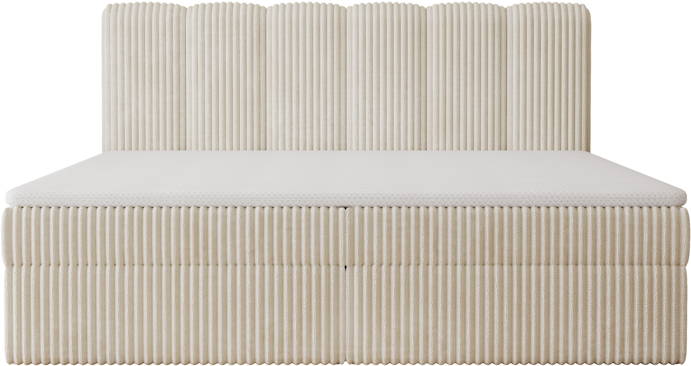 OTTO home Boxbett »SIVVA in der Breite 180cm, flauschiger Breitcord, Farbe: cream« inkl. Taschenfederkernmatratze (H3) & Topper (4cm)