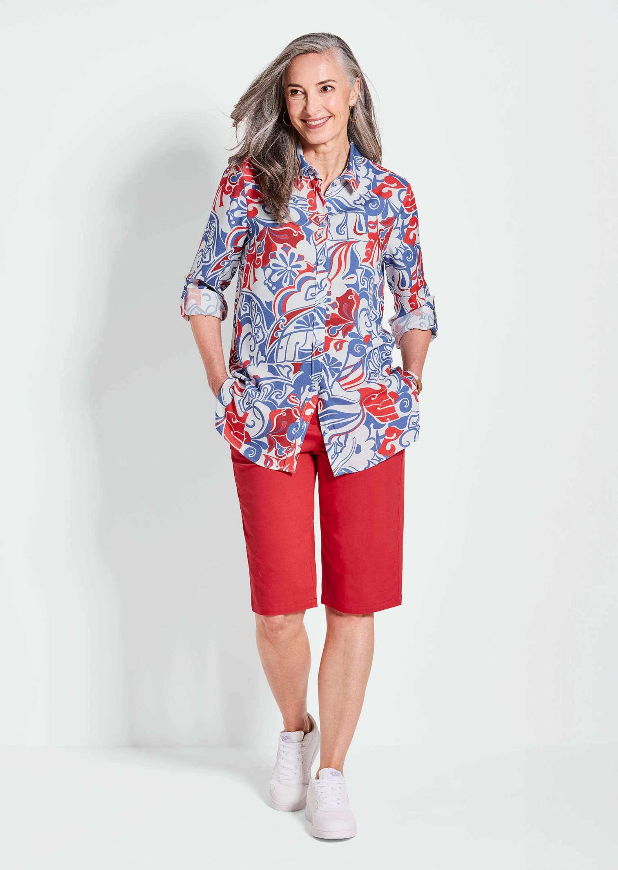 GOLDNER Hemdbluse »Hemdbluse mit floralem Muster und Hemdkragen«
