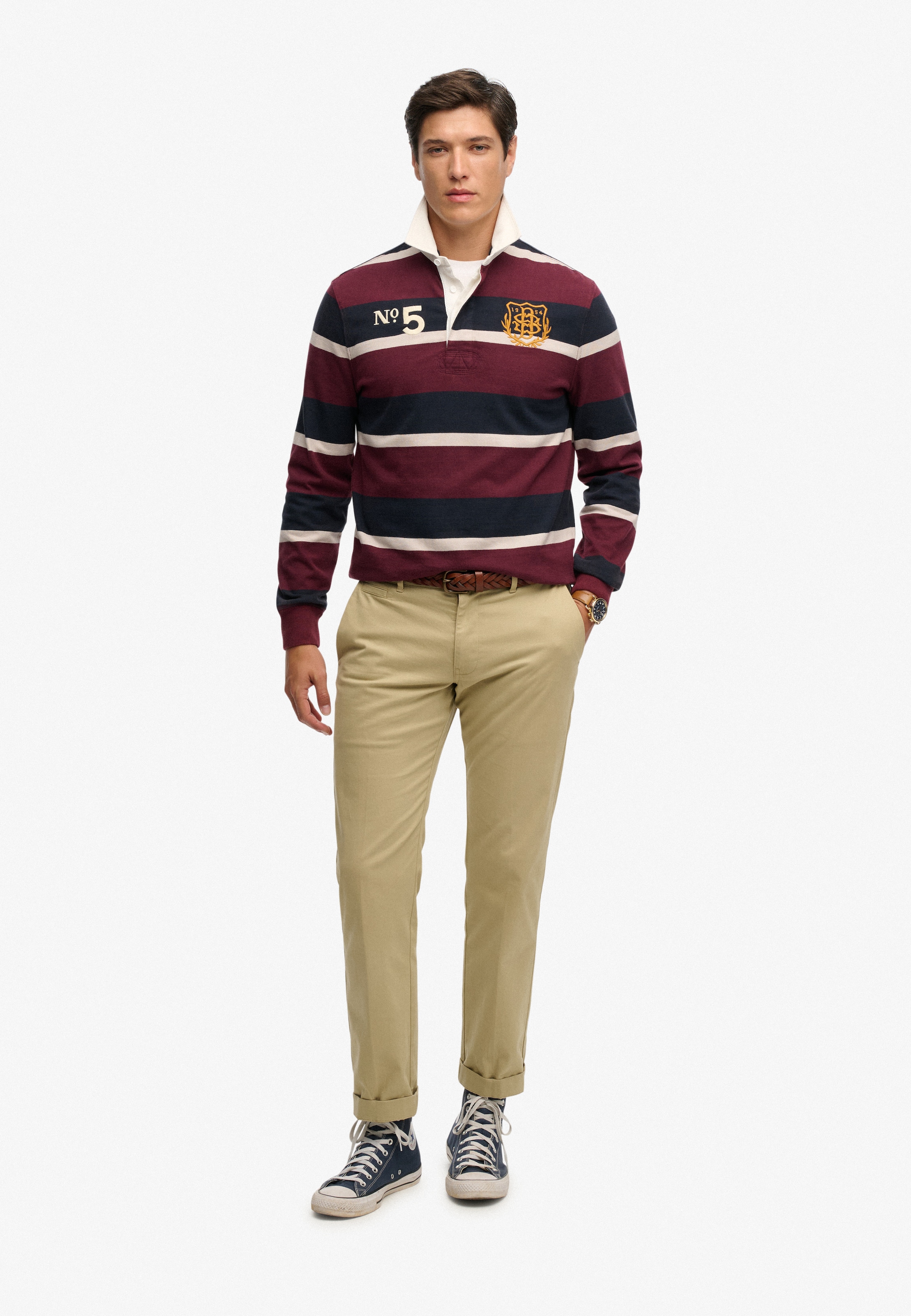 Superdry Langarmshirt »DOUBLE EMBLEM STRIPE RUGBY« aus Baumwolle und Single Jersey, Relaxed Fit, gestreifte Optik