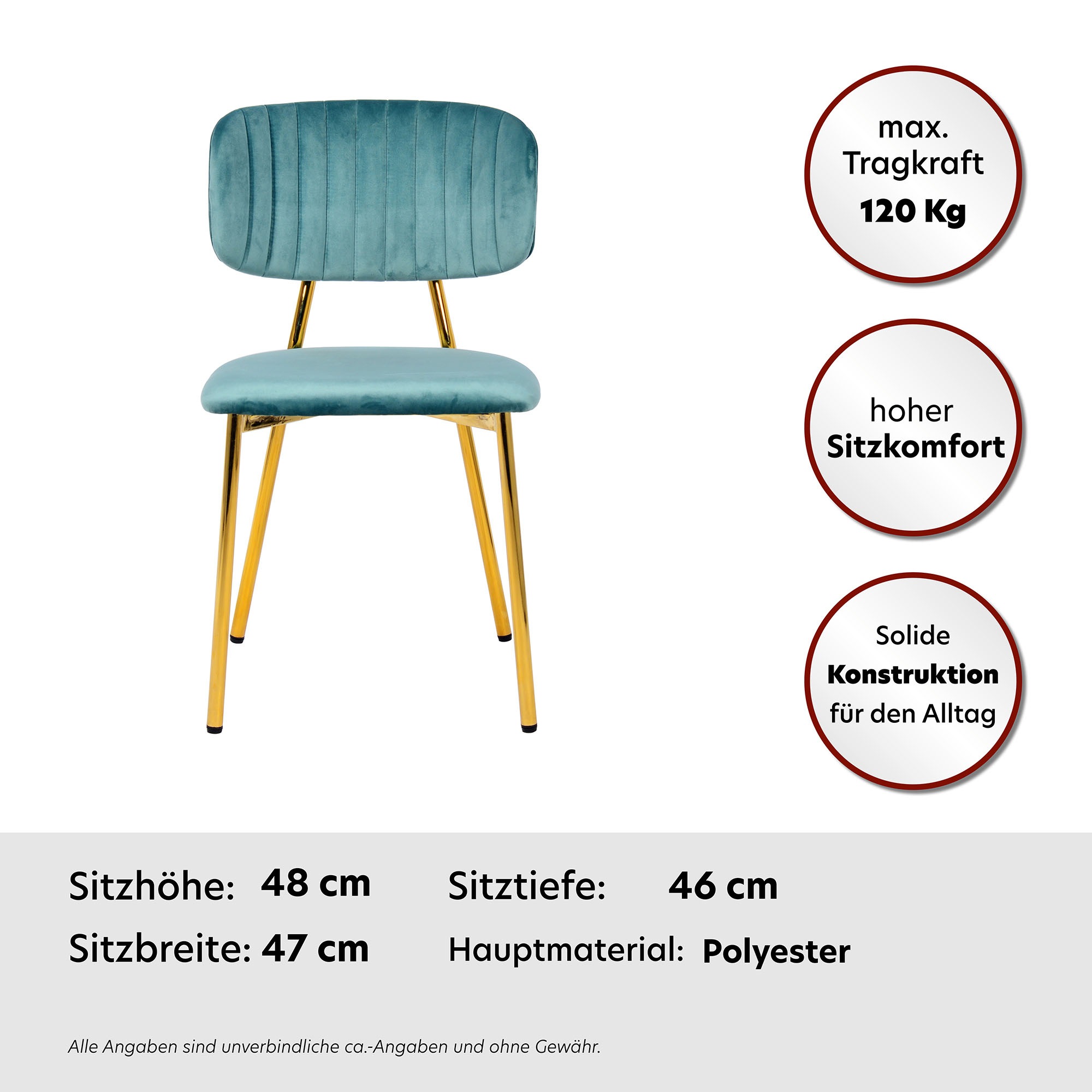 Thumbnail - Kayoom Polsterstuhl "Stuhl Giselle 125 2er-Set, pflegeleichter Samtbezug" (Set) 2 Stk.mit Armlehnen, goldenes Gestell au...