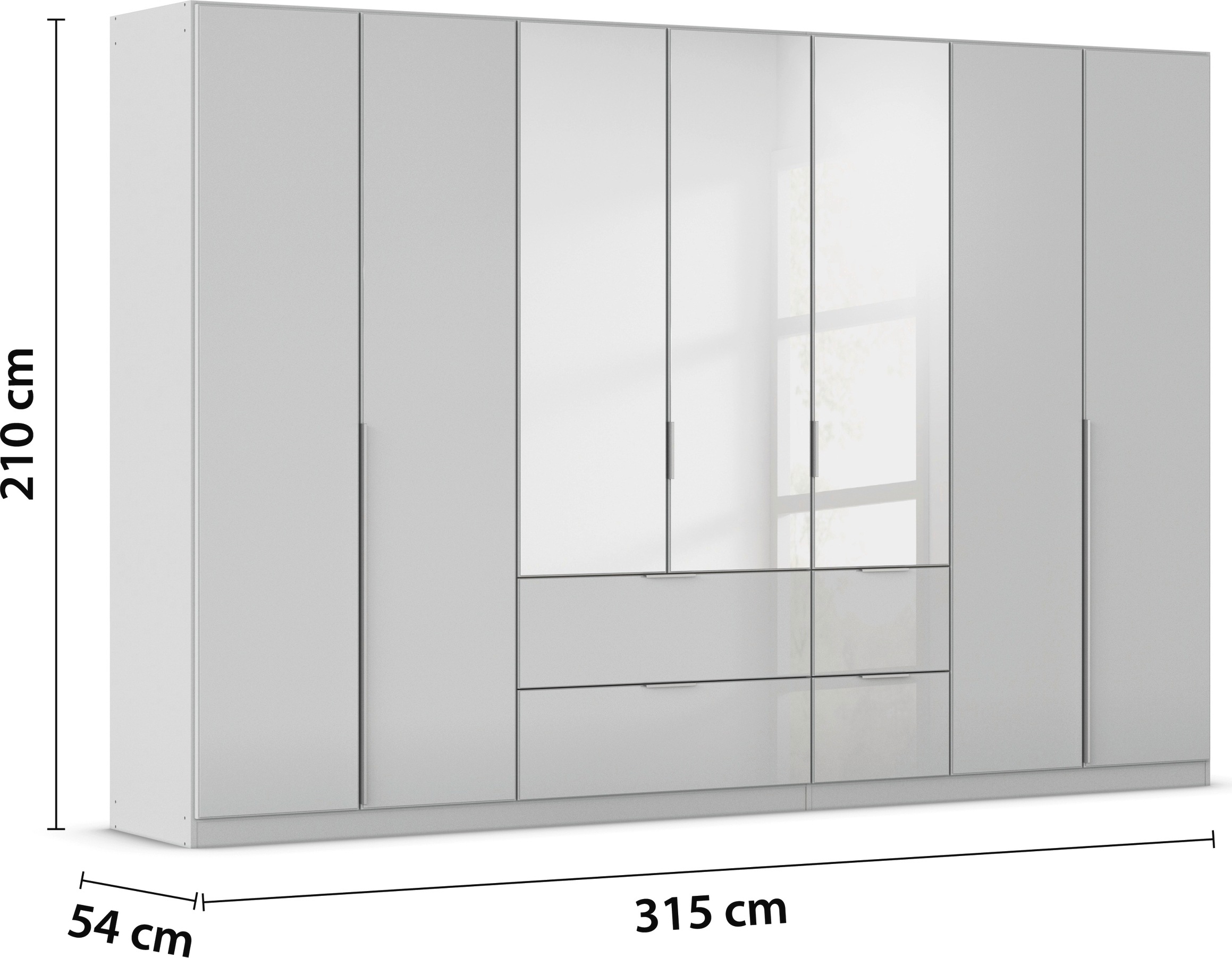 rauch Drehtürenschrank »Kleiderschrank Kleiderschränke Schrank Garderobe AGORDO mit Glasfront«, (in zwei Griff-Farben mit Glasfront), mit Außenschubkästen, in 6 Breiten und 2 Höhen MADE IN GERMANY