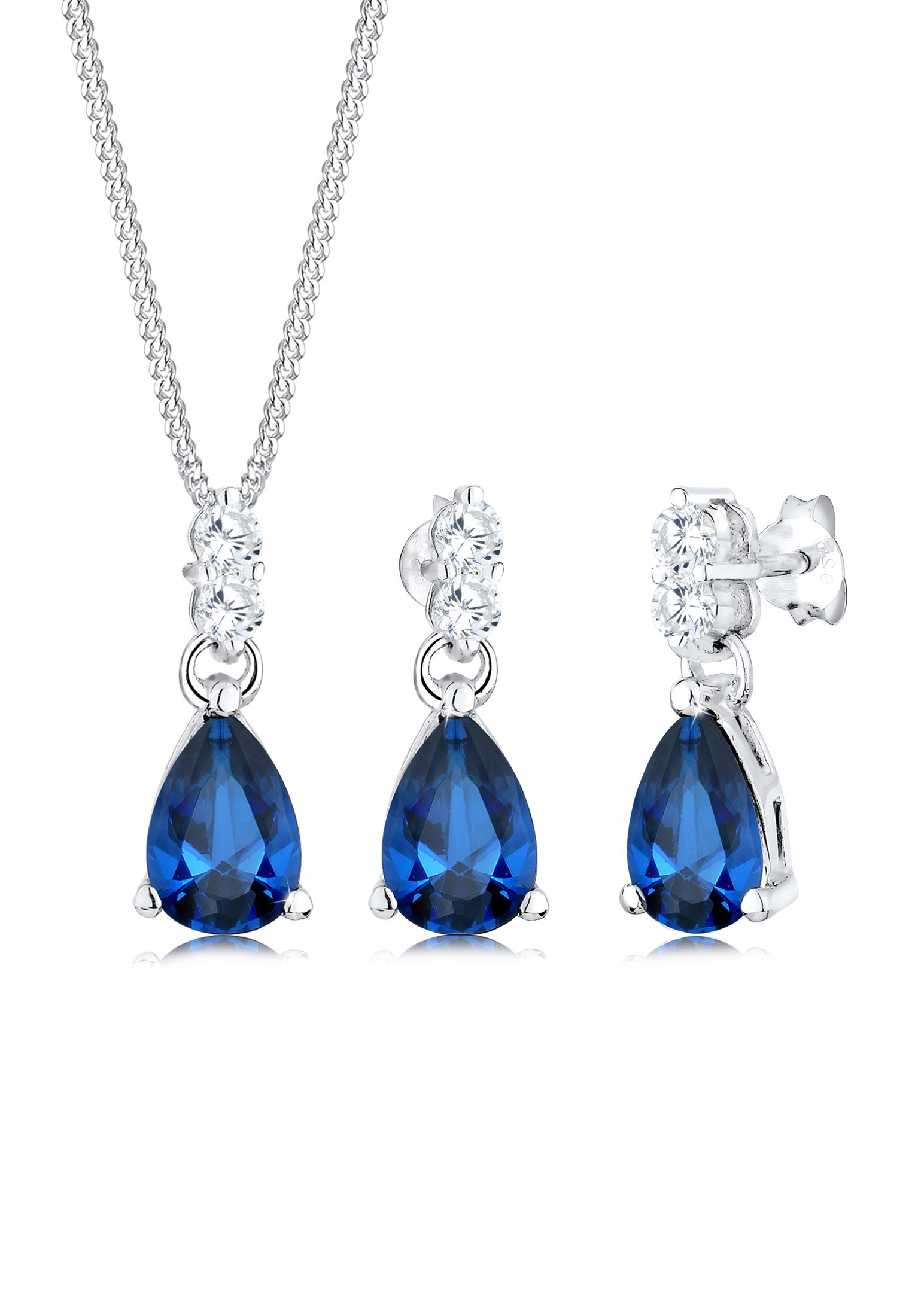 Elli Premium Schmuckset »Kette Ohrhänger Syn. Saphir Zirkonia 925 Silber«