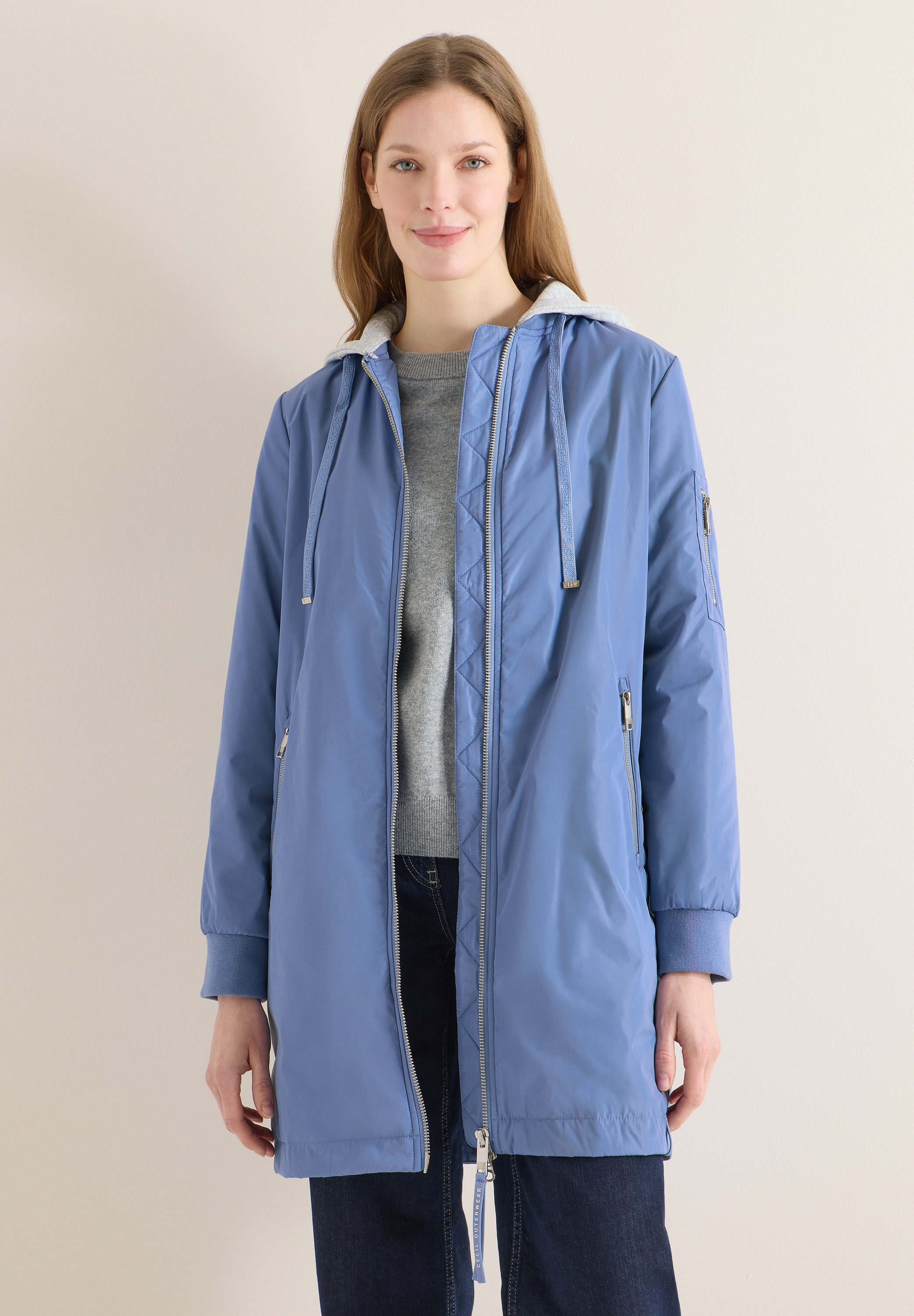 CECIL Damen Steppmantelcoal blau, Gr. XS, unifarben, Stoff, Obermaterial: 100% Polyester; Futter: 100% Polyester; Füllung: 100% Polyester, Kapuze: